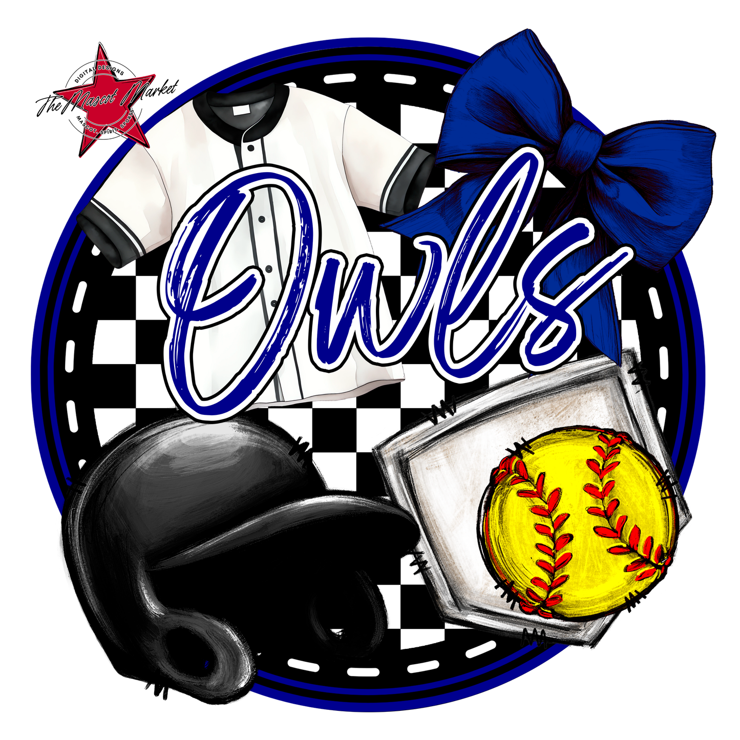 Owls Circle Softball Design-Blue