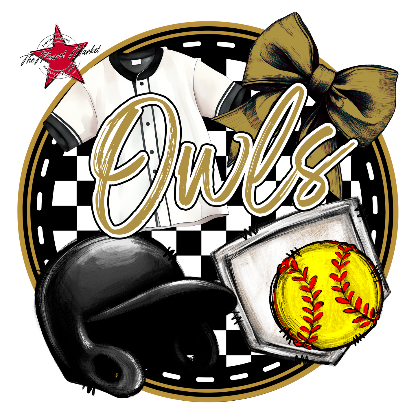 Owls Circle Softball Design-Gold