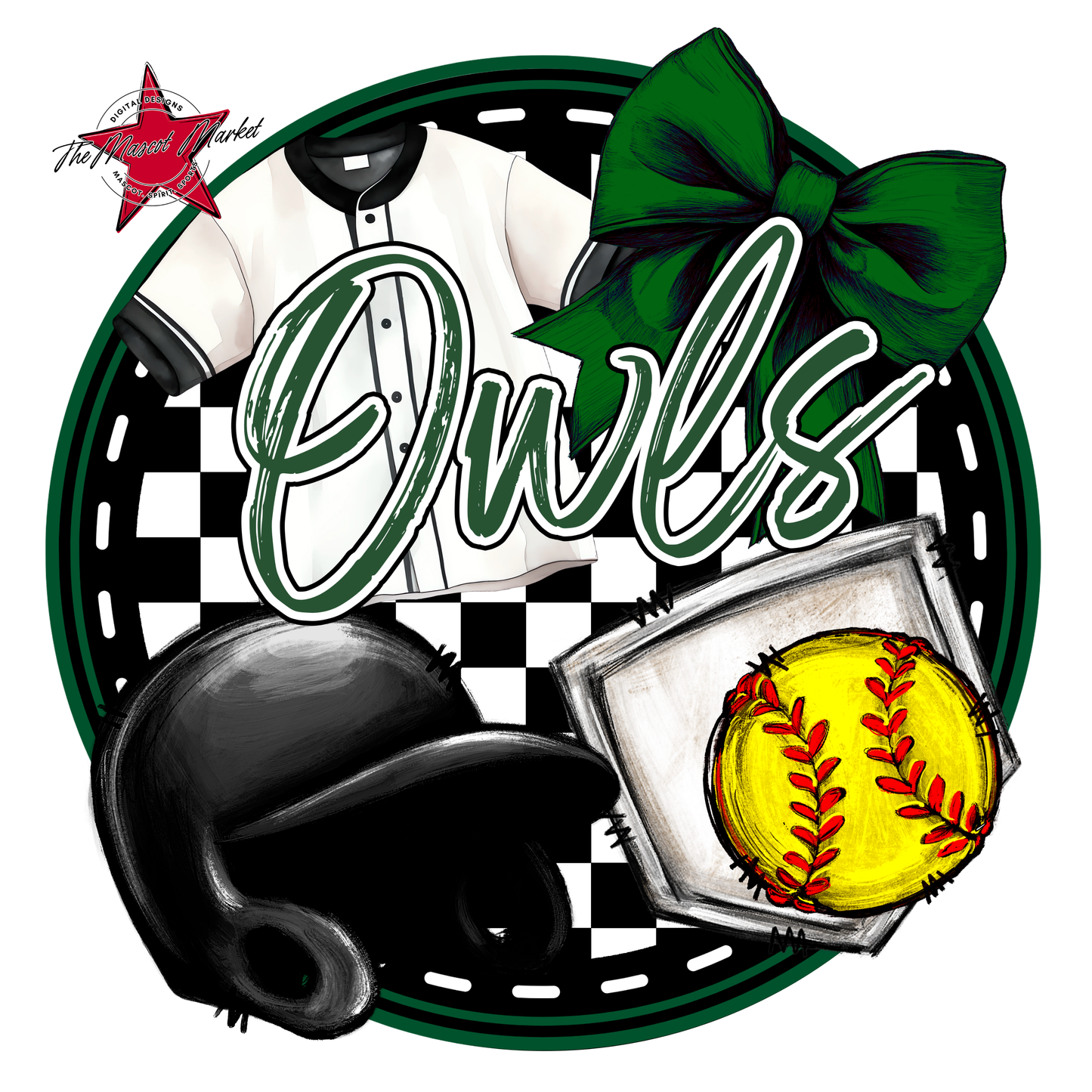Owls Circle Softball Design-Green