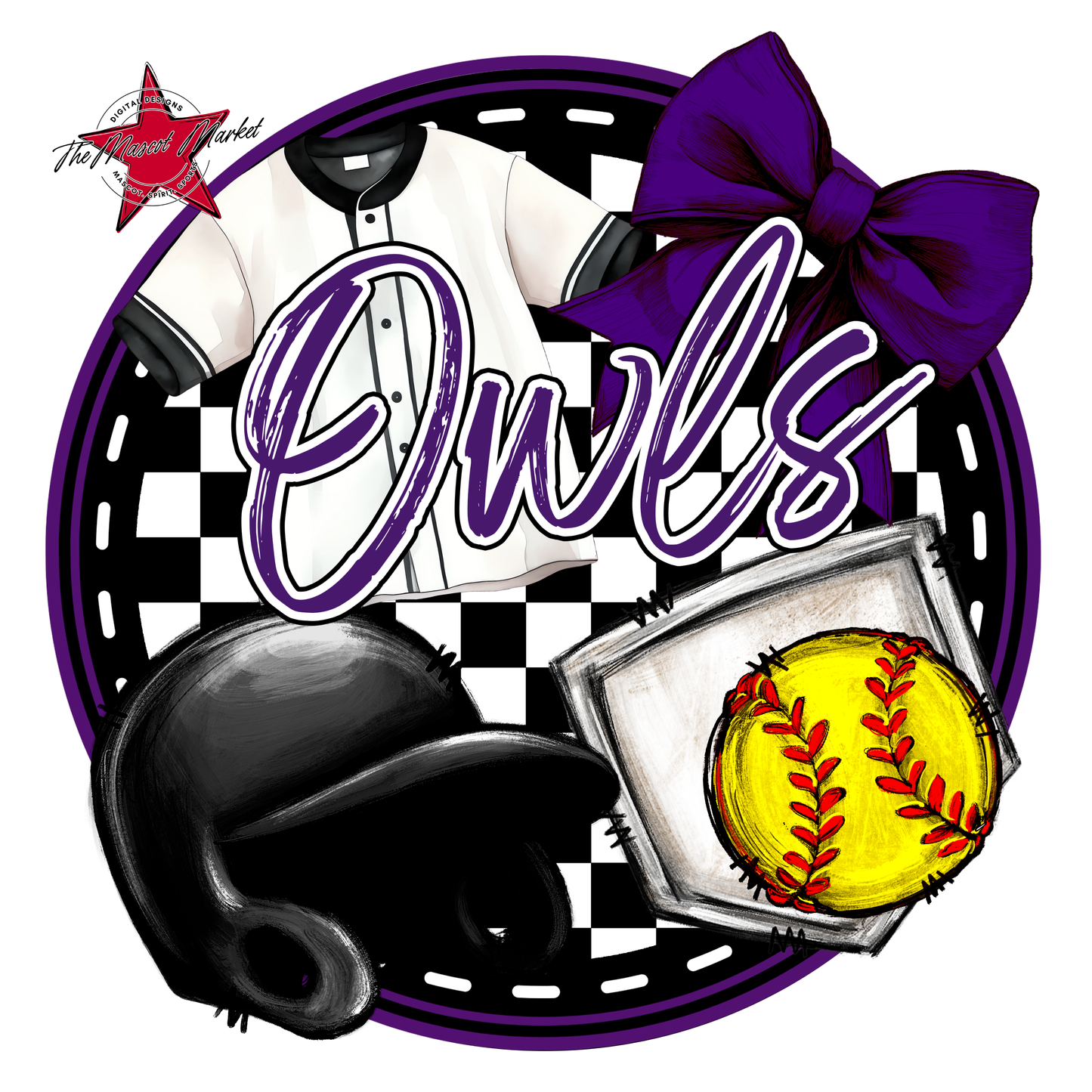 Owls Circle Softball Design-Purple