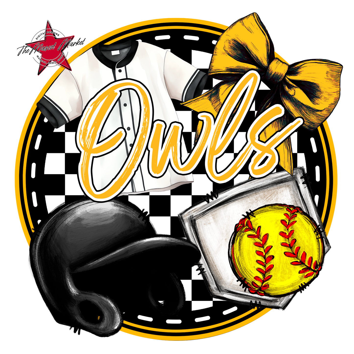 Owls Circle Softball Design-Yellow