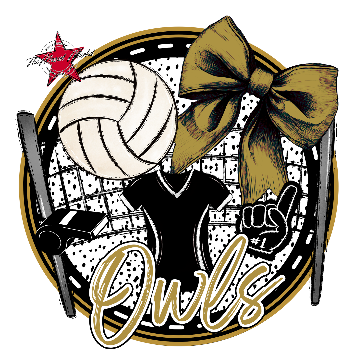 Owls Circle Volleyball Design-Gold