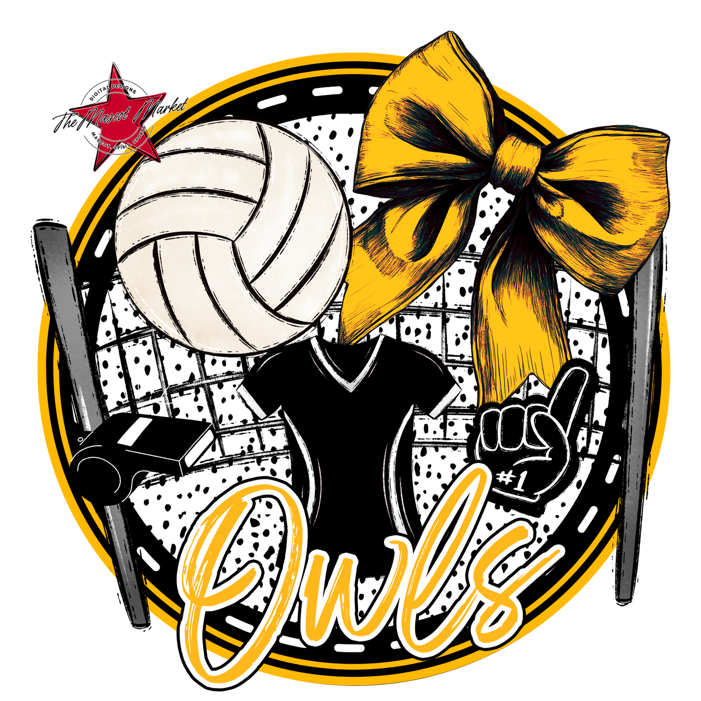 Owls Circle Volleyball Design-Yellow