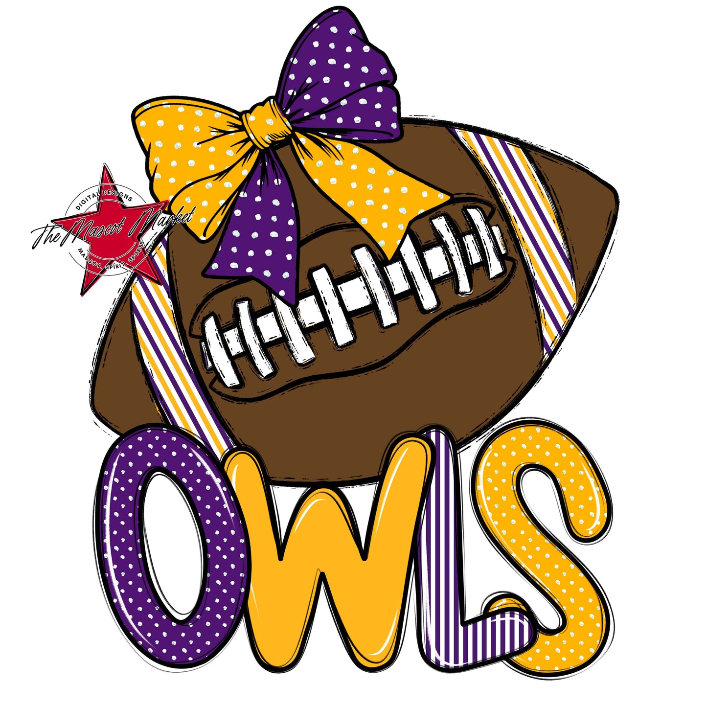 Owls Football Spirit Design-Purple & Yellow