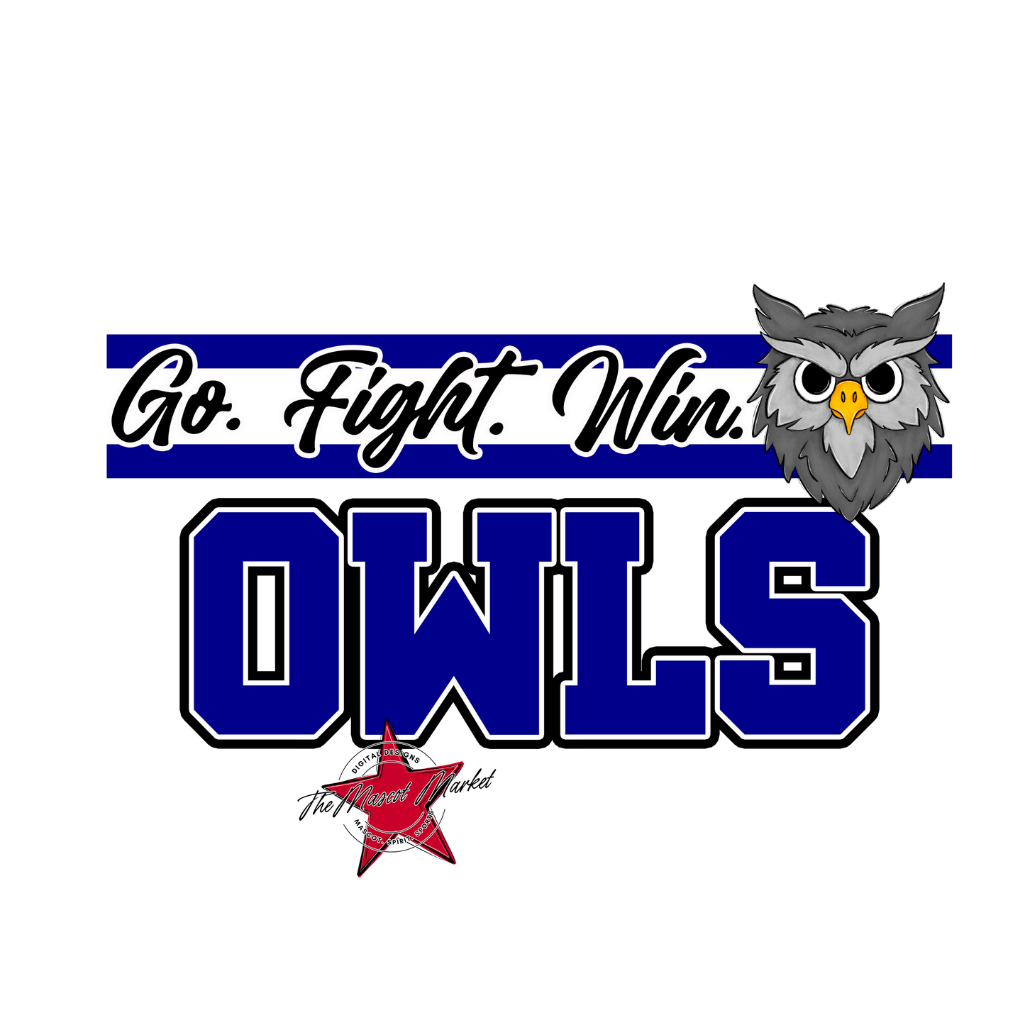 Owls Go Fight Win Mascot Lines-Blue