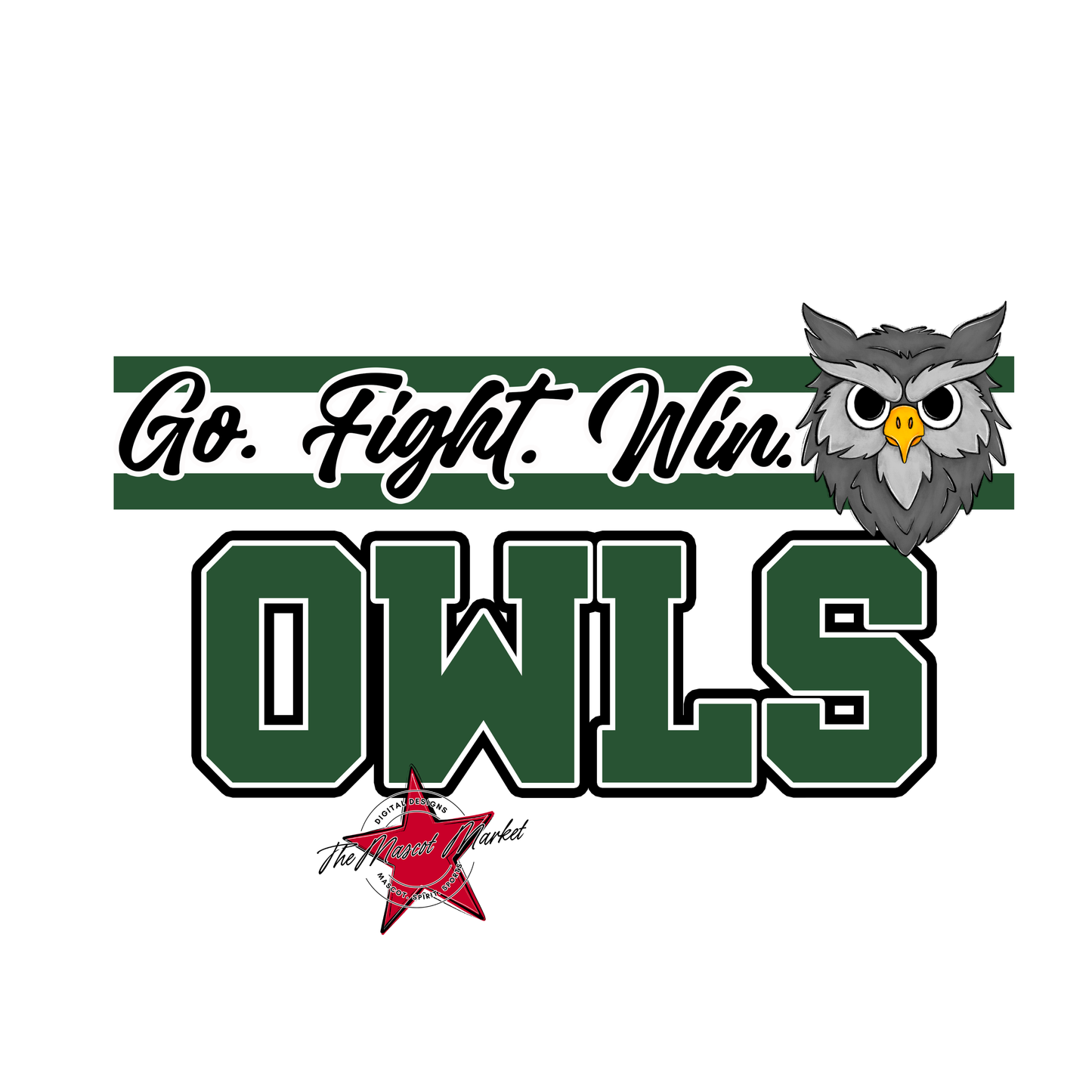 Owls Go Fight Win Mascot Lines-Green