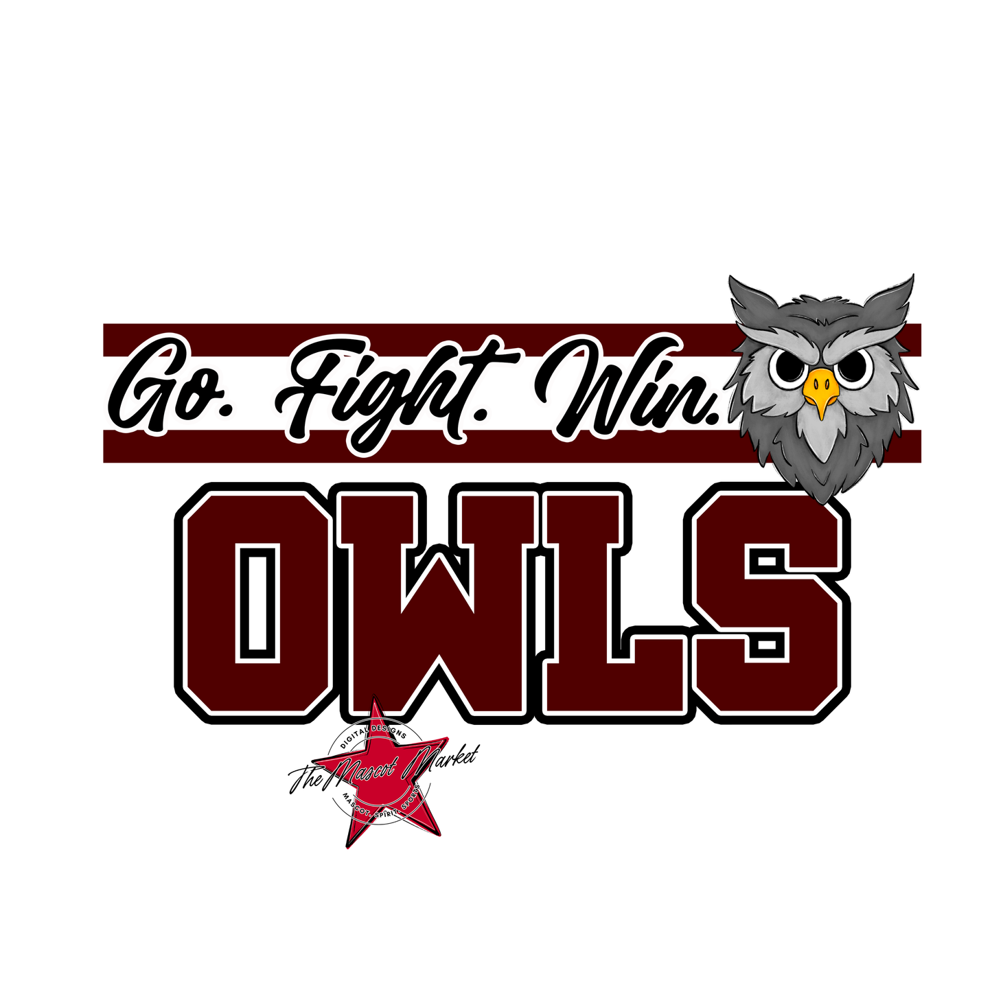 Owls Go Fight Win Mascot Lines-Maroon
