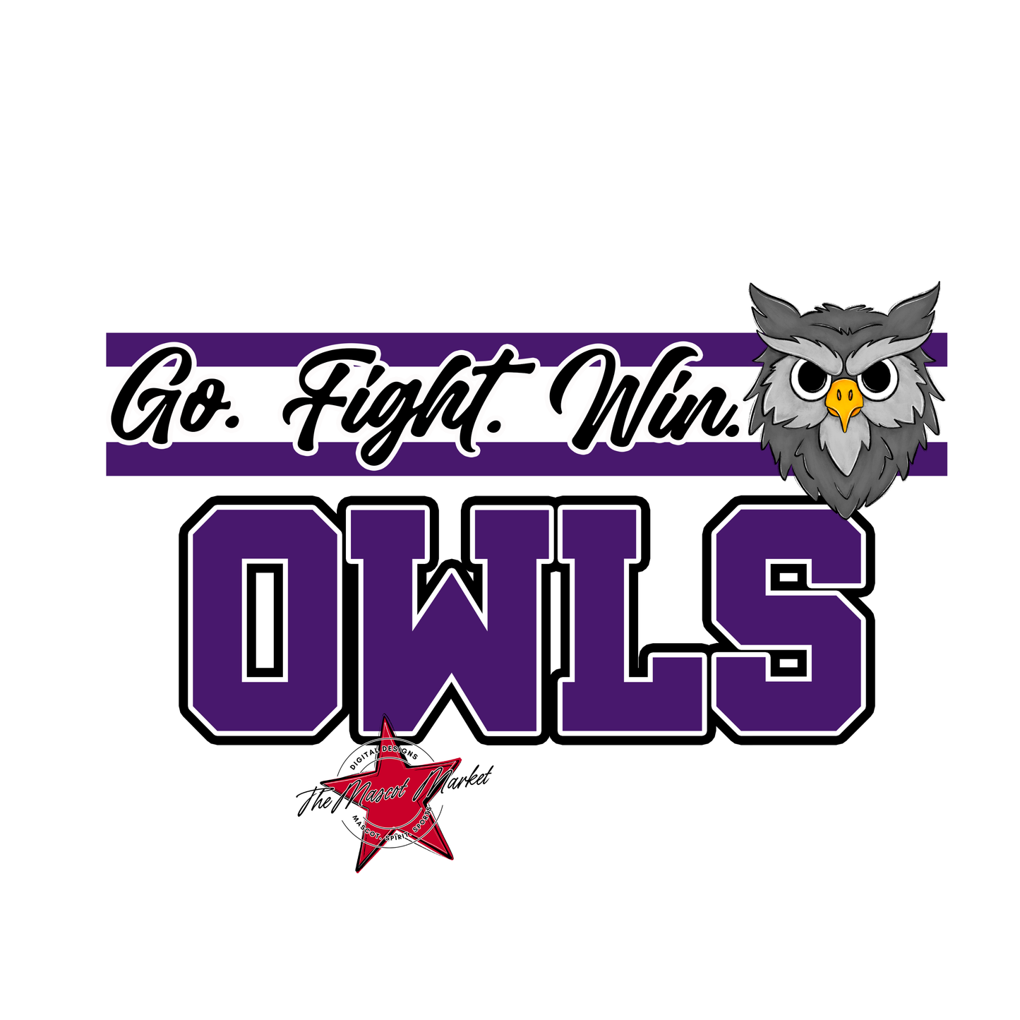Owls Go Fight Win Mascot Lines-Purple