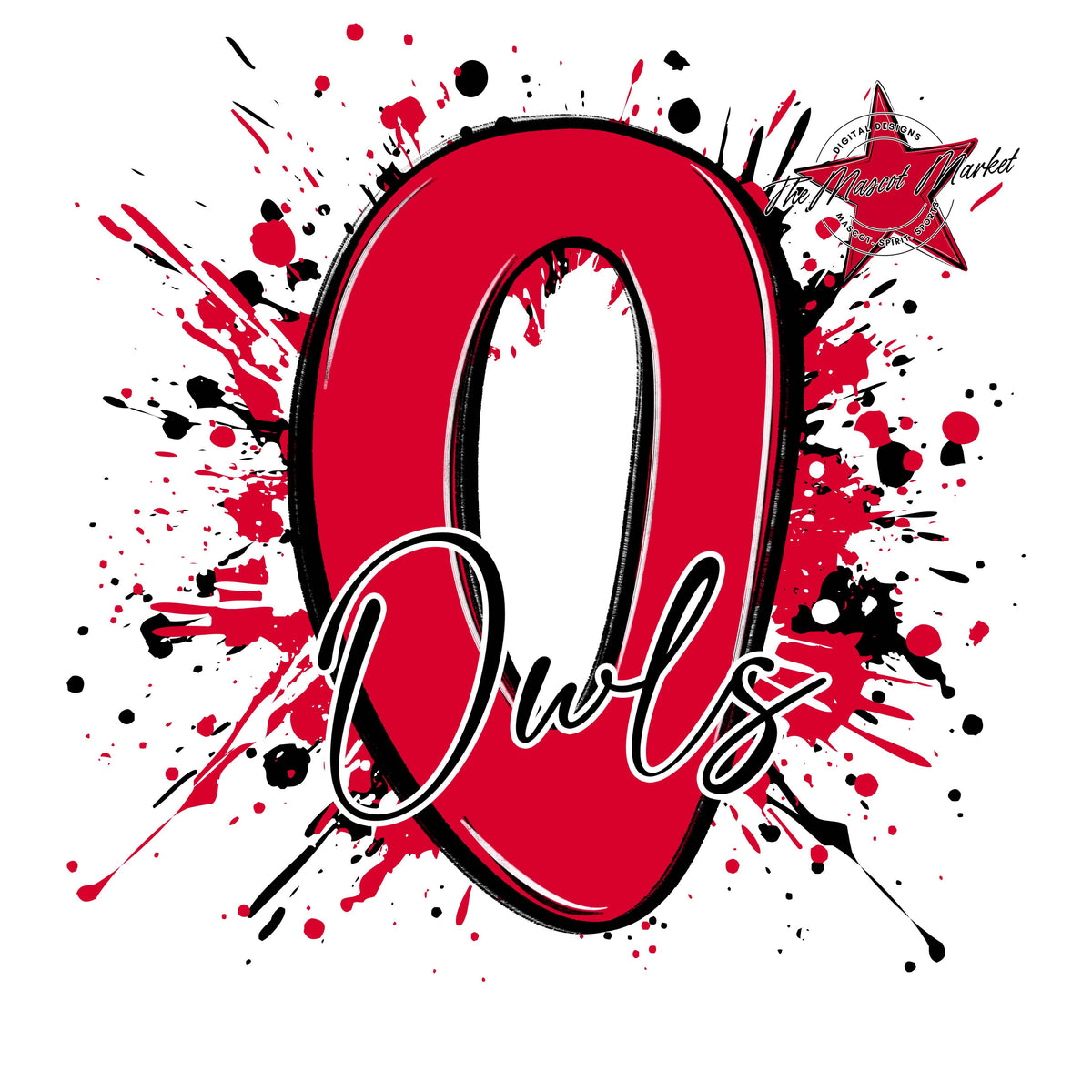Owls Mascot Splatter-Red