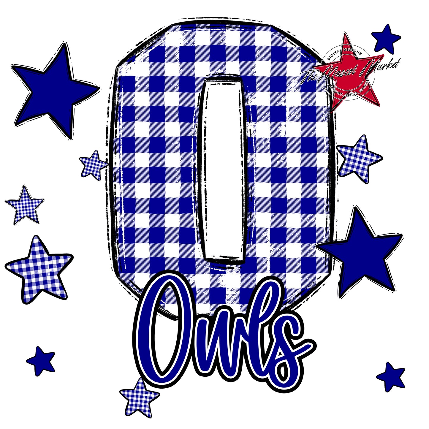 Owls Plaid Star Design-Blue