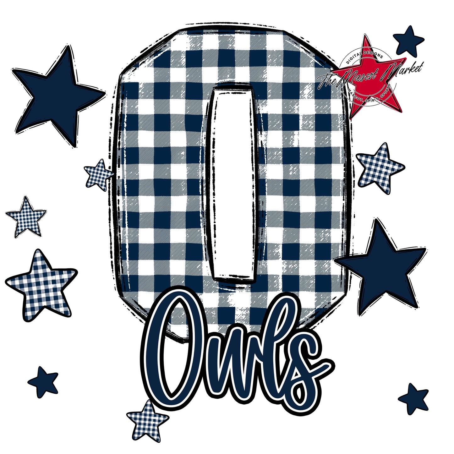 Owls Plaid Star Design-Navy