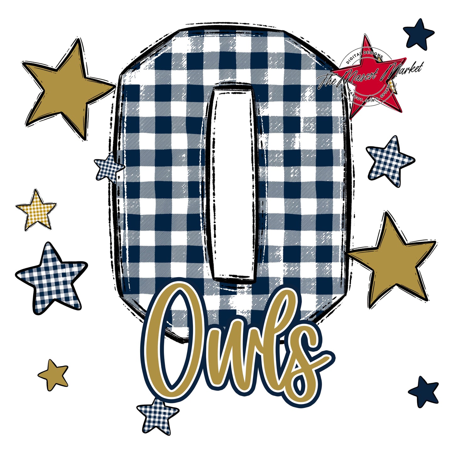 Owls Plaid Star Design-Navy & Gold