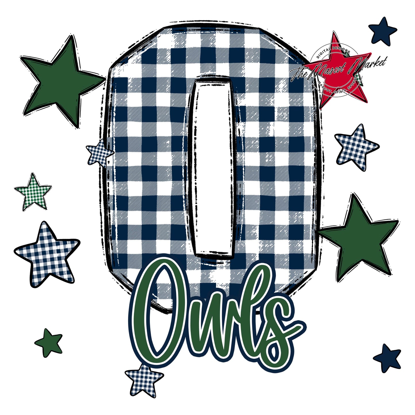 Owls Plaid Star Design-Navy & Green