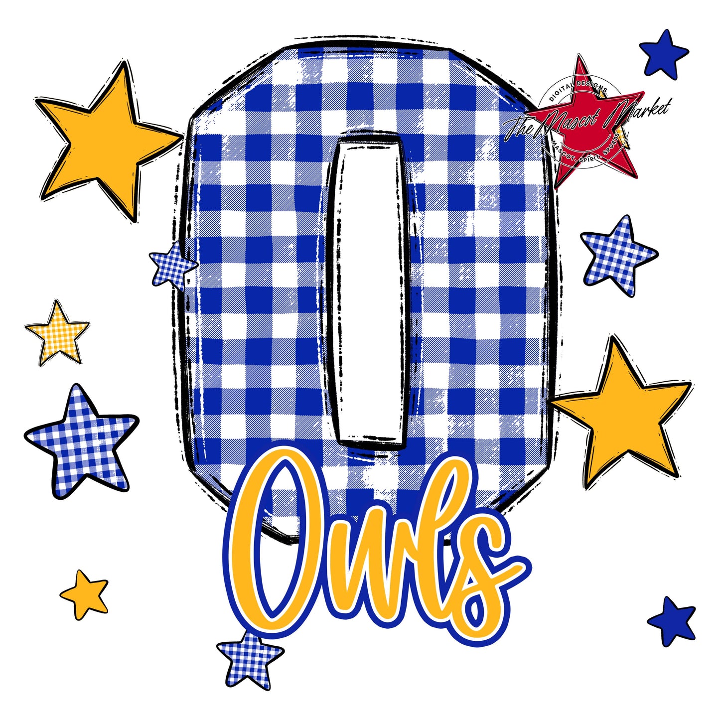 Owls Plaid Star Design-Royal Blue & Yellow
