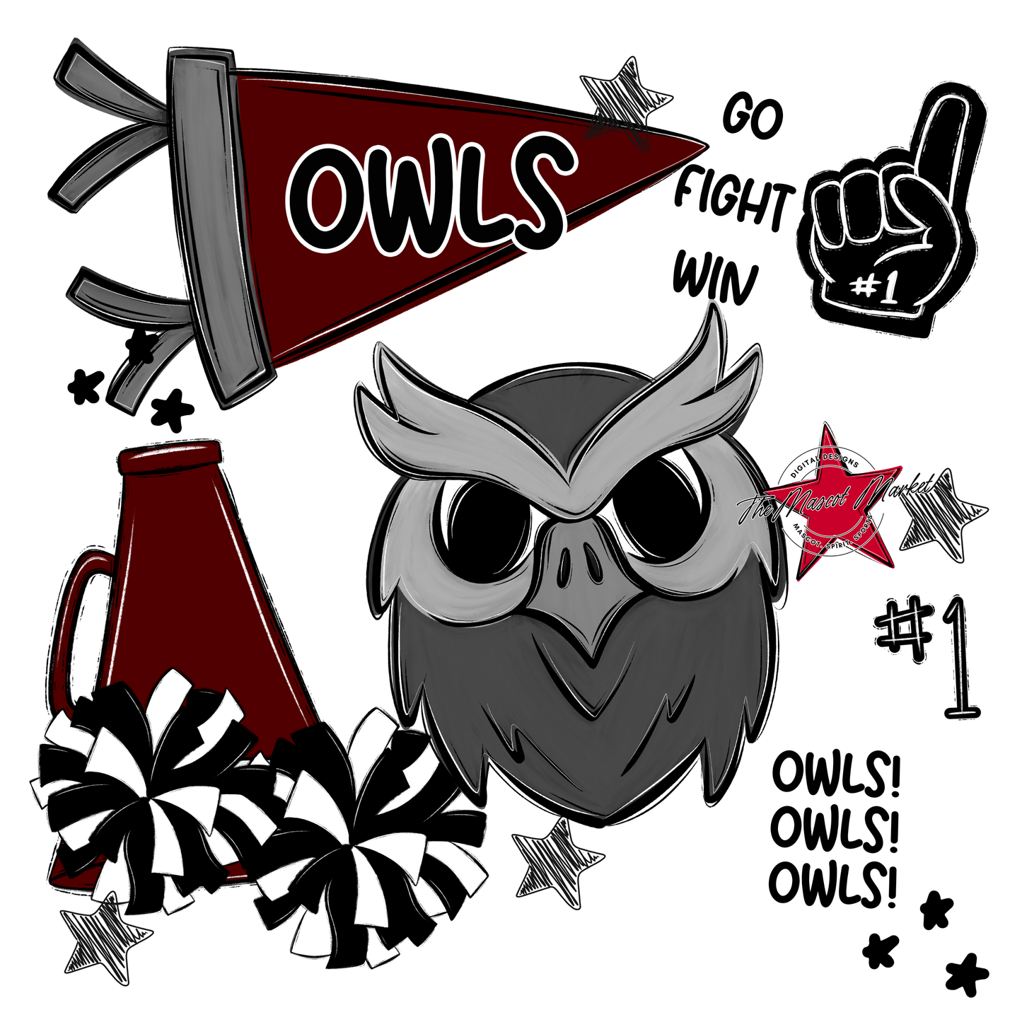 Owls Spirit Design-Maroon