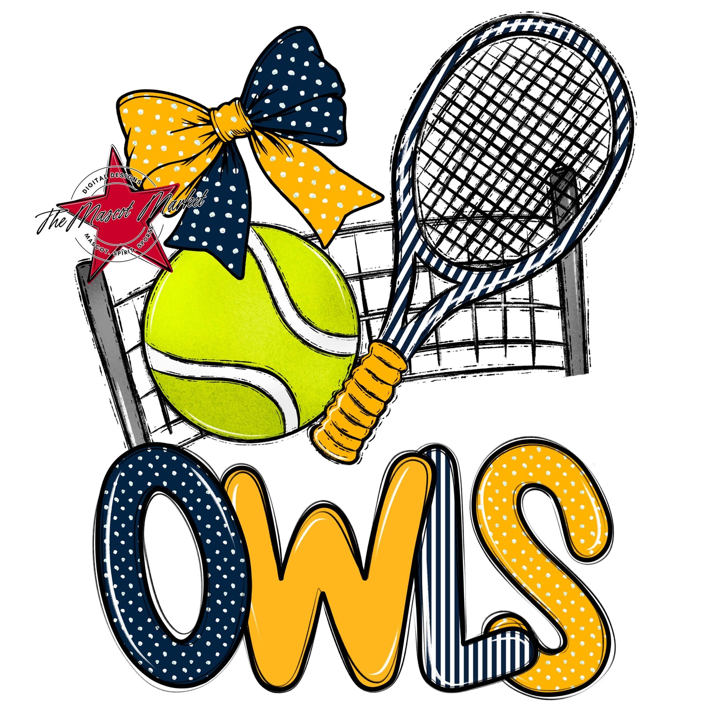 Owls Tennis Spirit Design-Navy & Yellow