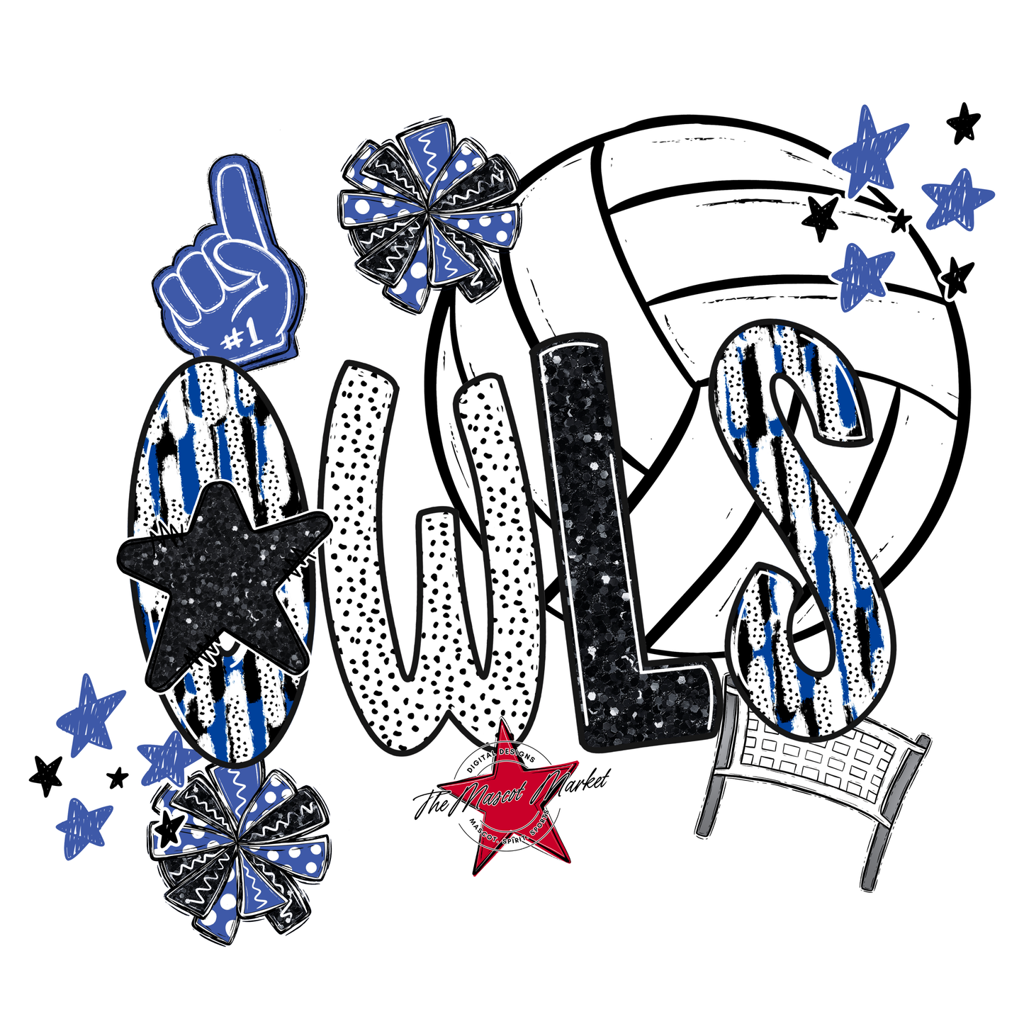 Owls Volleyball Scrape-Off Blue