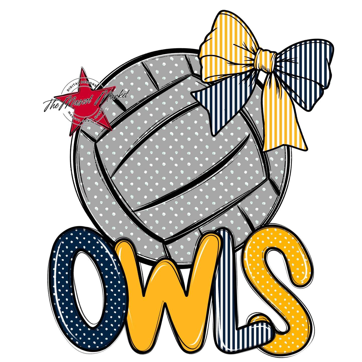 Owls Volleyball Spirit Design-Navy & Yellow