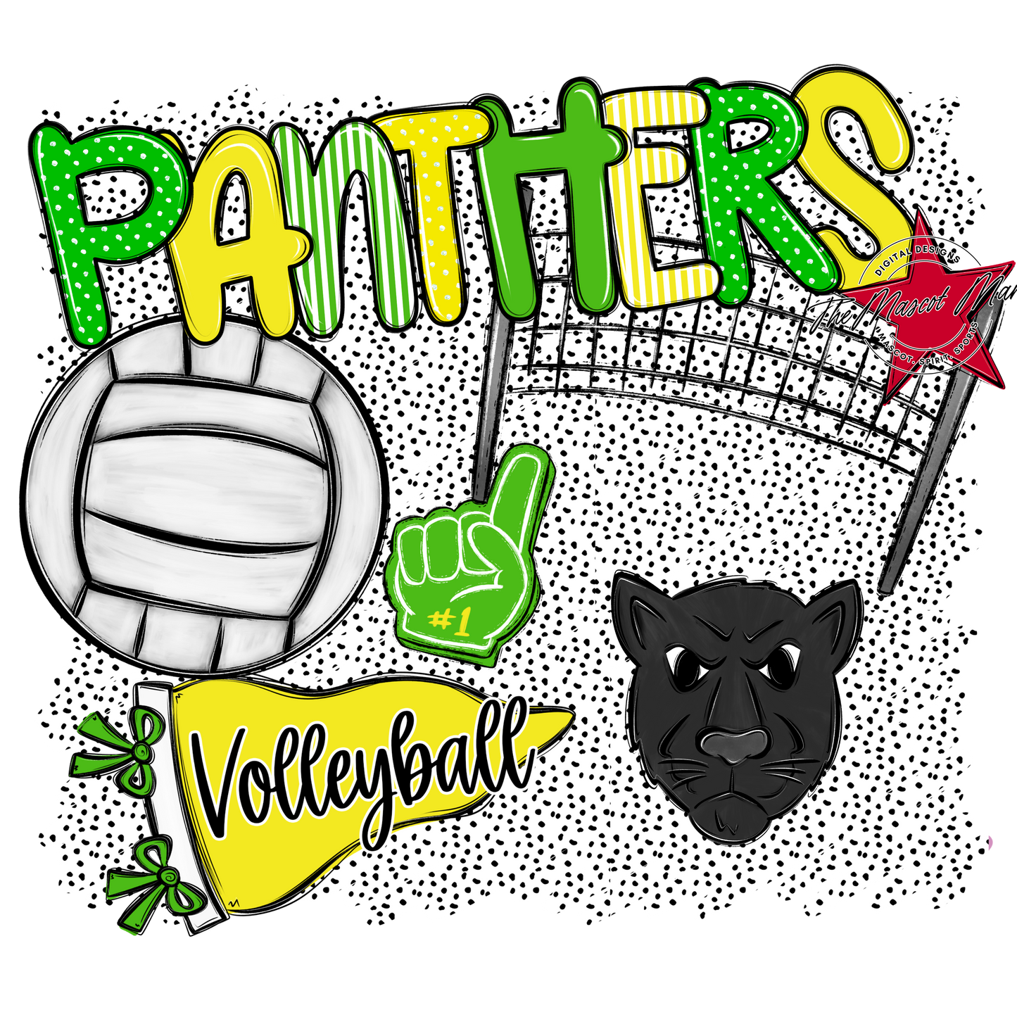 Panthers Volleyball Spirit-Bright Green & Bright Yellow