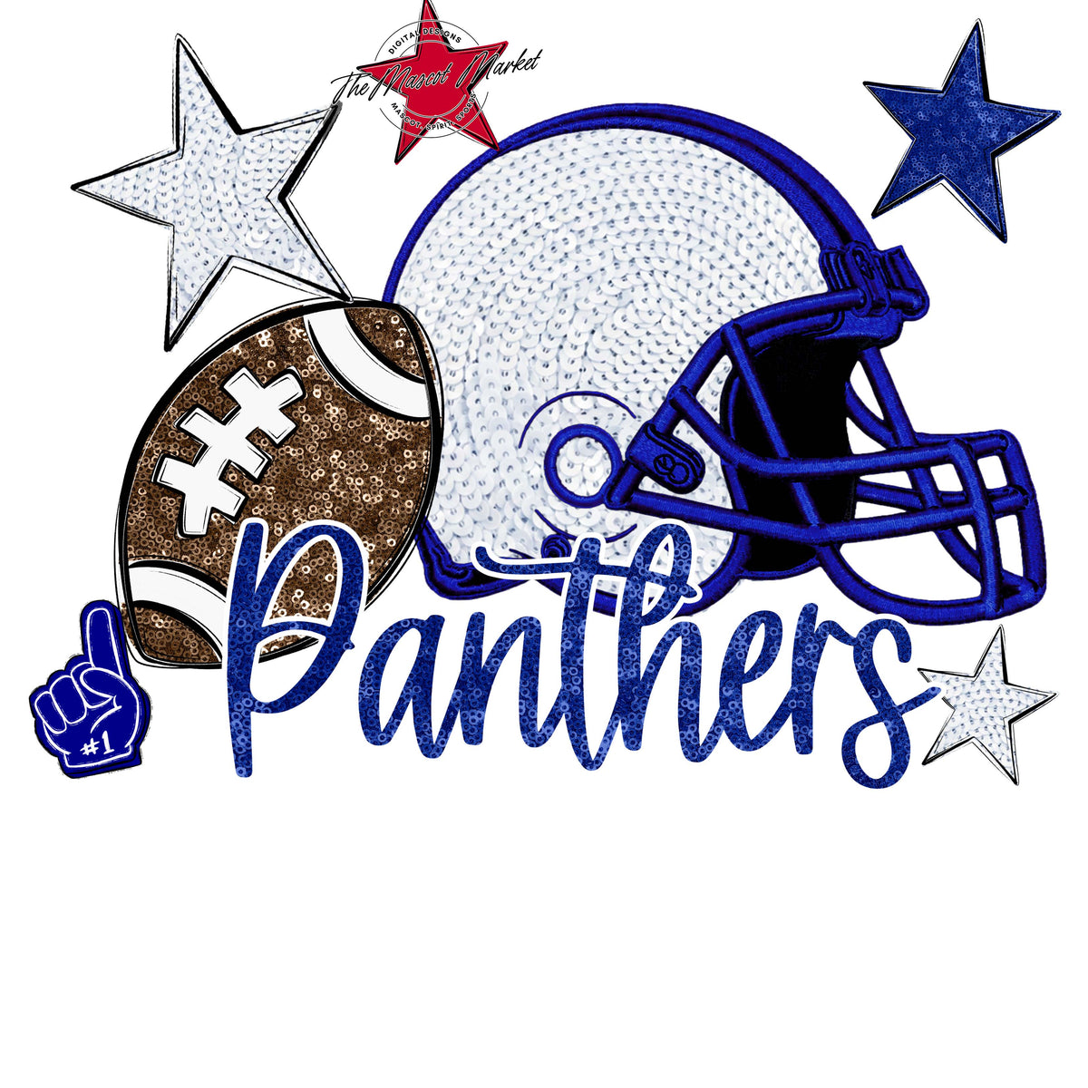 Panthers Football Embroidered Sequins Design-Blue