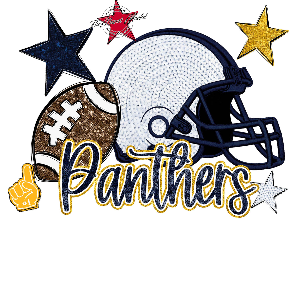 Panthers Football Embroidered Sequins Design-Navy & Yellow
