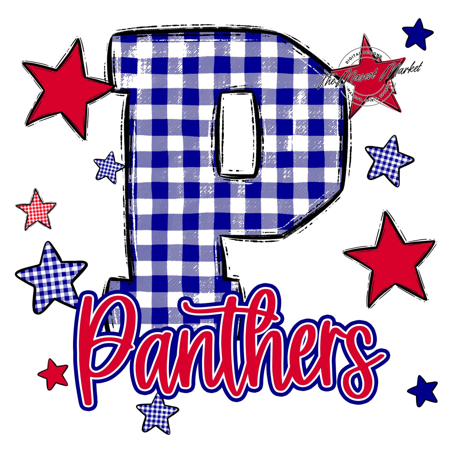 Panthers Plaid Star Design-Blue & Red