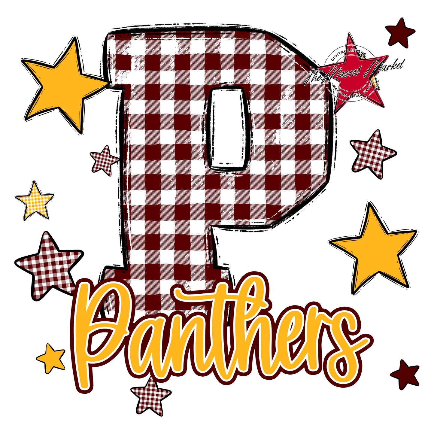 Panthers Plaid Star Design-Maroon & Yellow