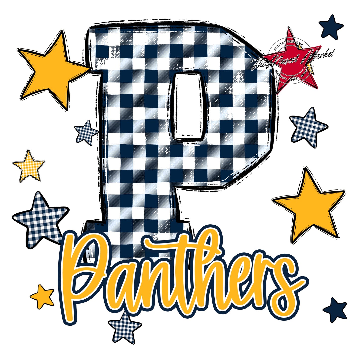 Panthers Plaid Star Design-Navy & Yellow