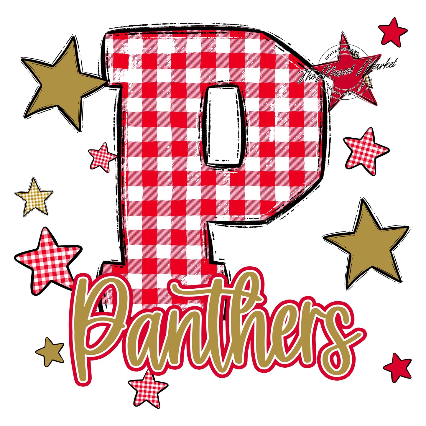 Panthers Plaid Star Design-Red & Gold