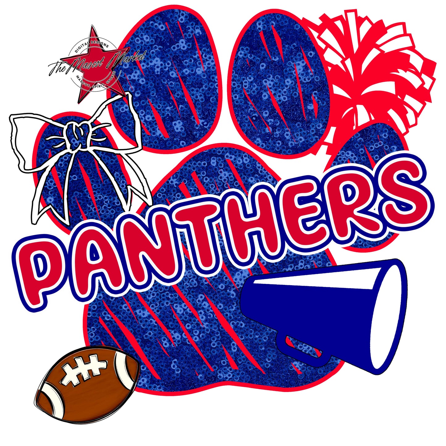 Panthers Sequins Paw Print Design-Blue & Red