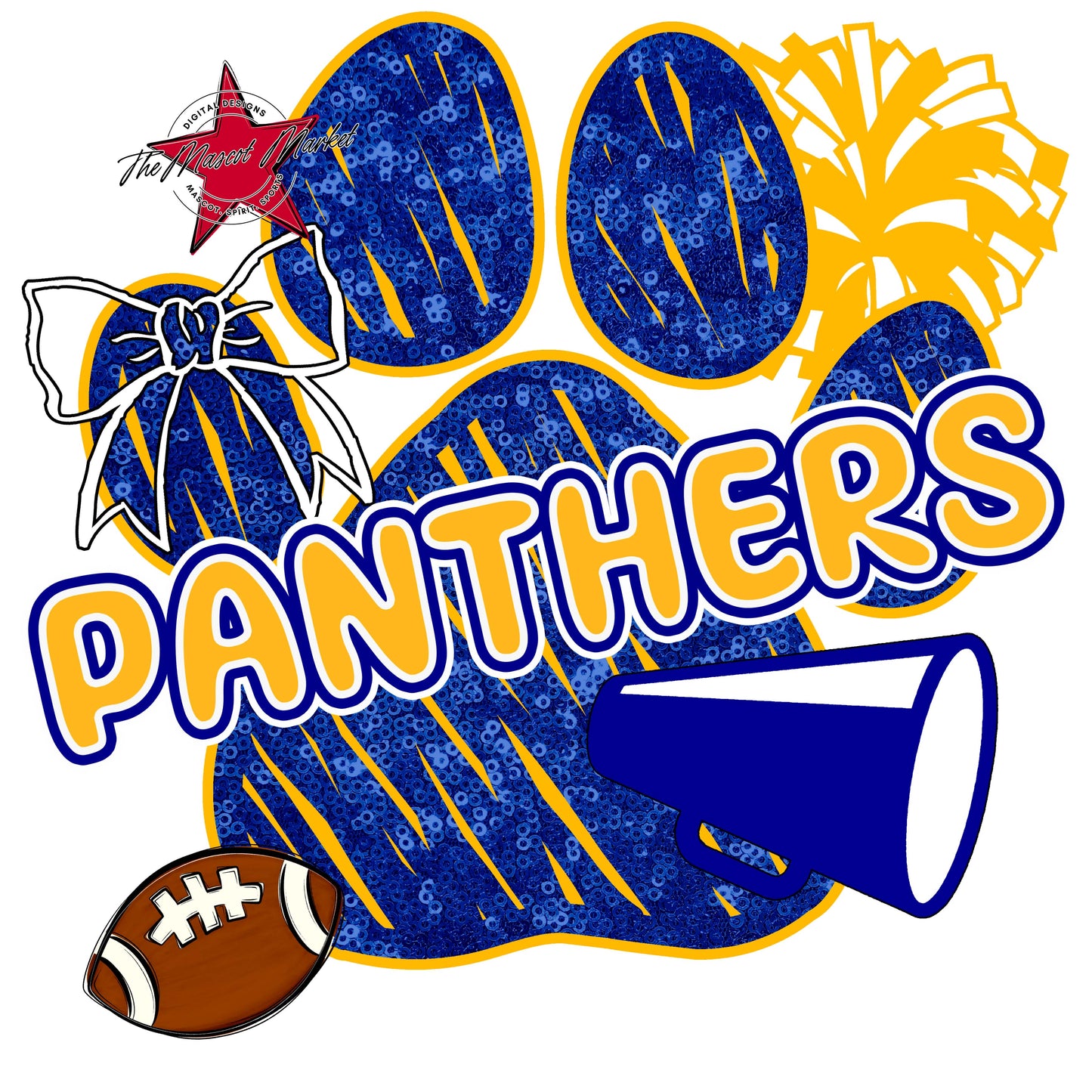 Panthers Sequins Paw Print Design-Blue & Yellow