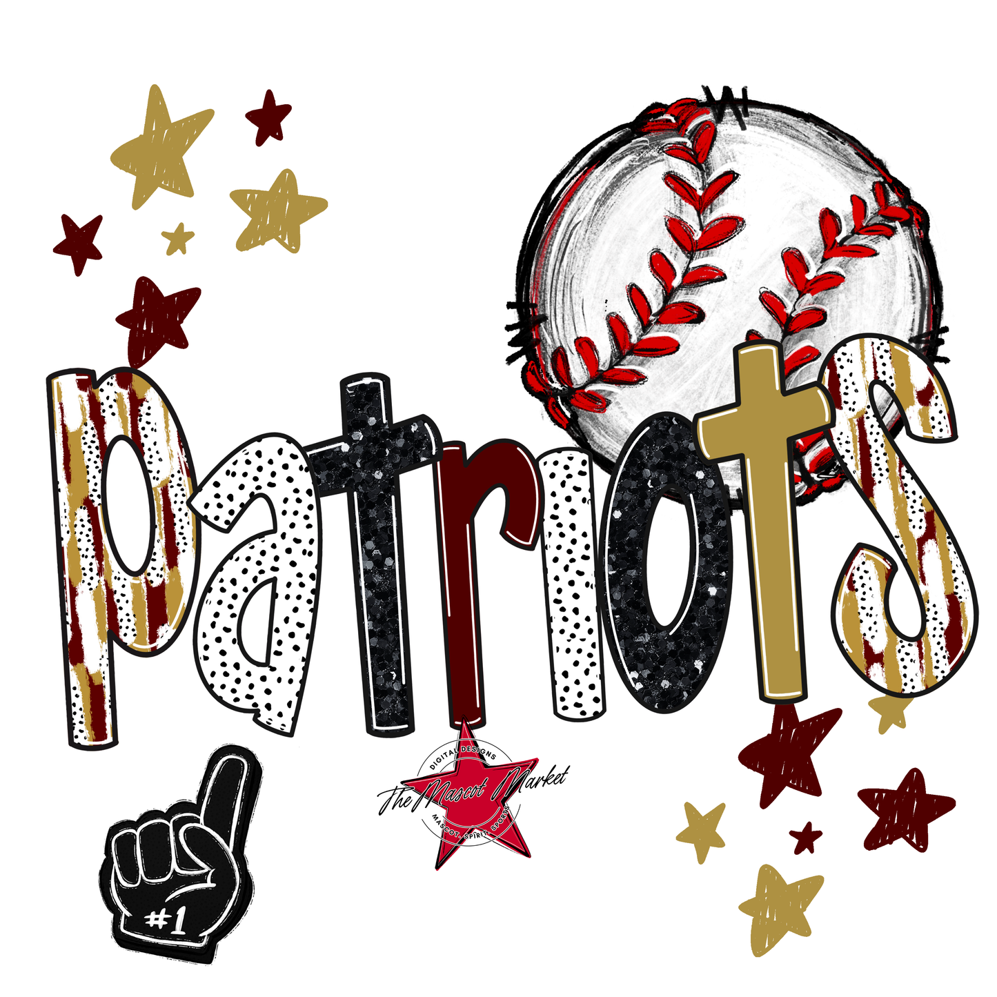 Patriots Baseball Scrape-Maroon-Gold