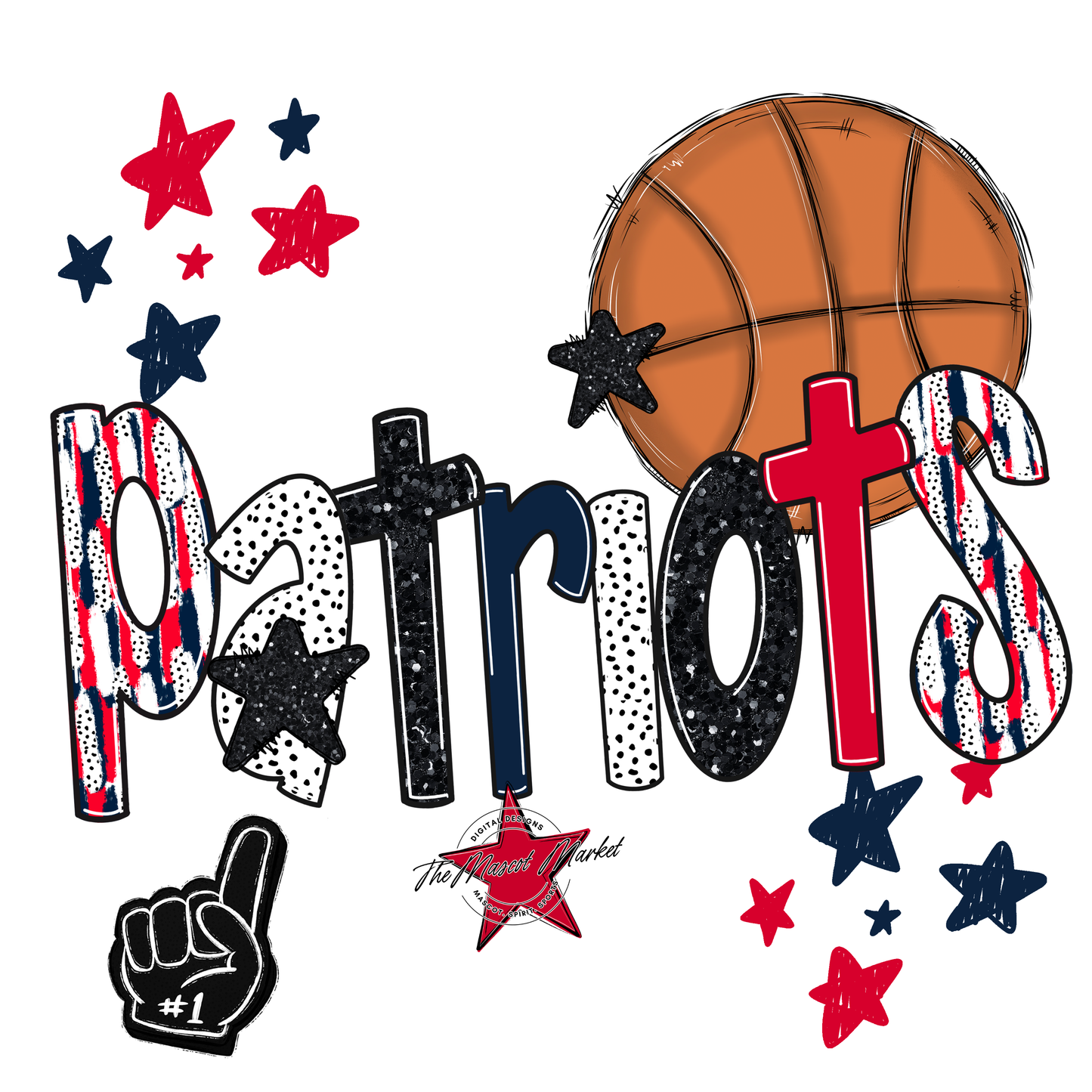 Patriots Basketball Scrape-Navy-Red