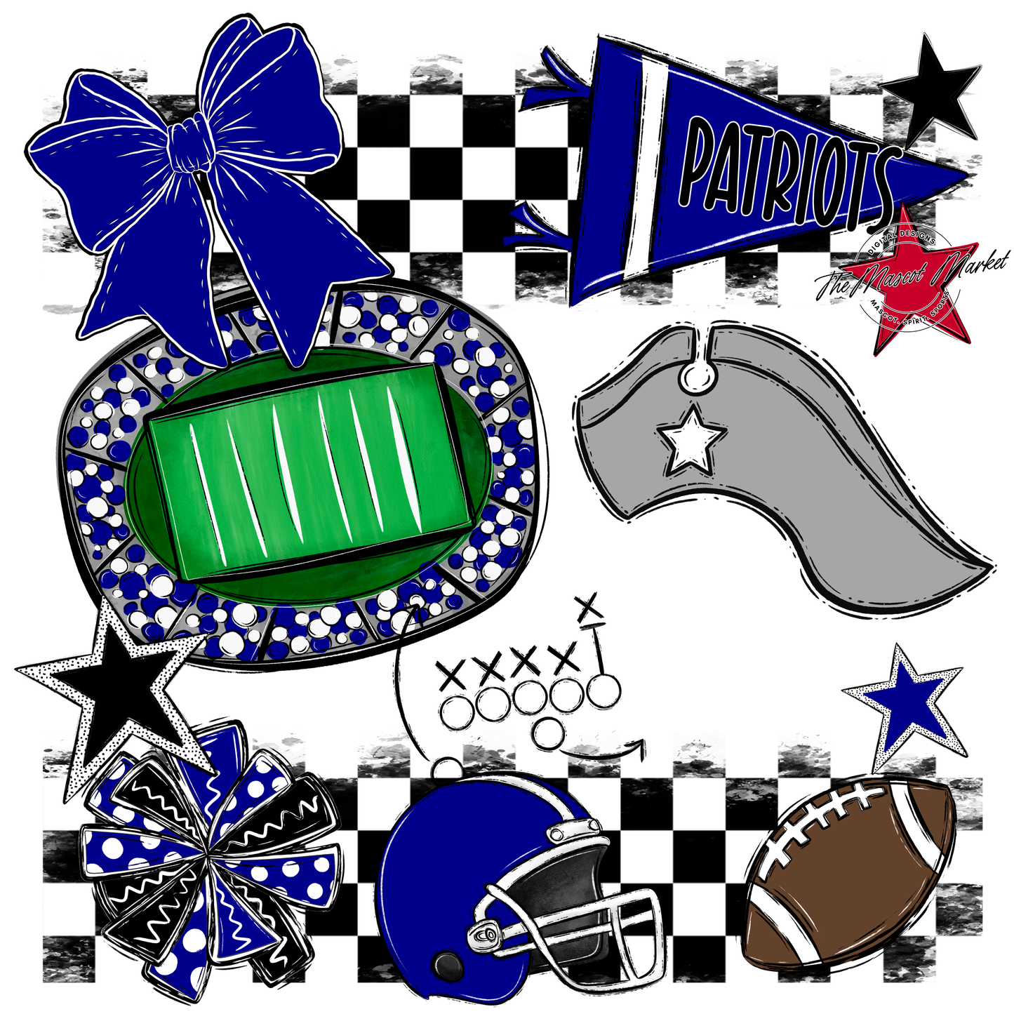 Patriots Checkers Mascot Spirit Design-Blue