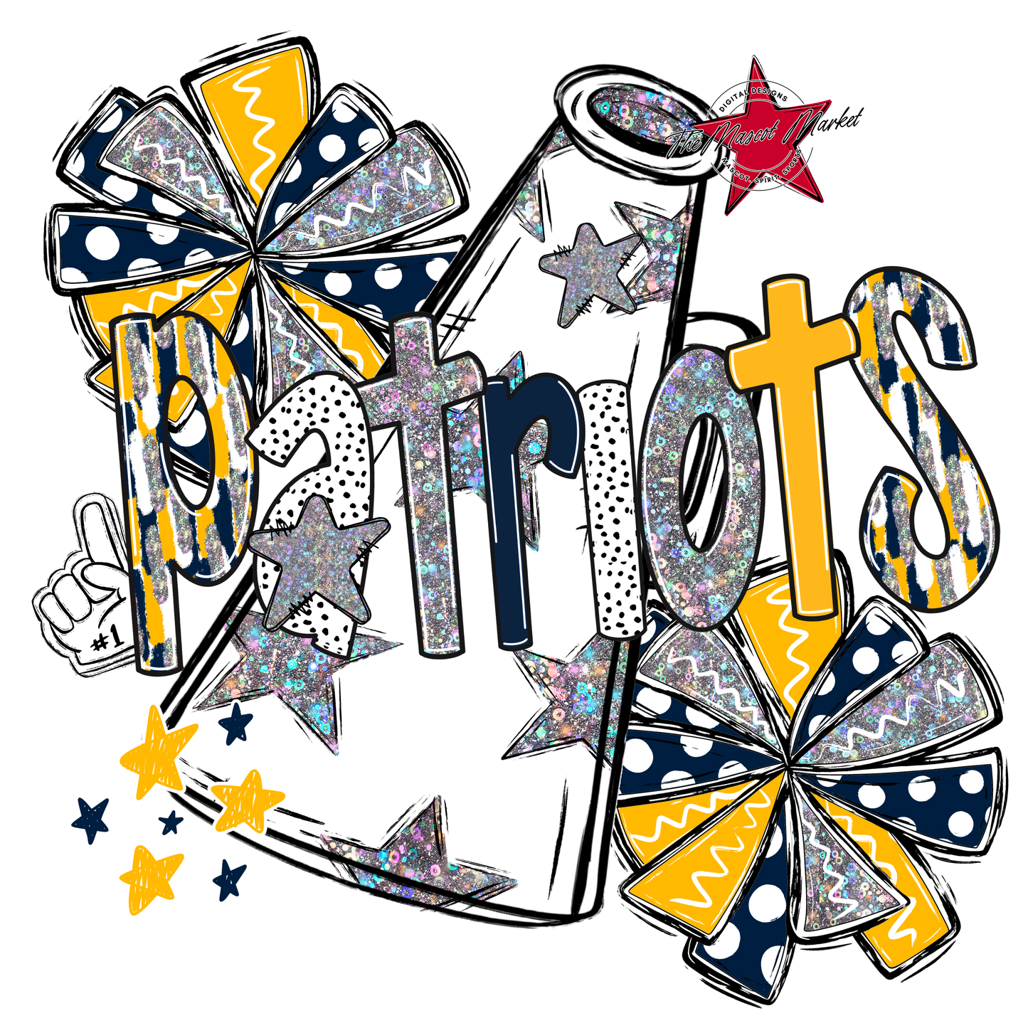 Patriots Cheer Megaphone Scrape-Navy-Yellow