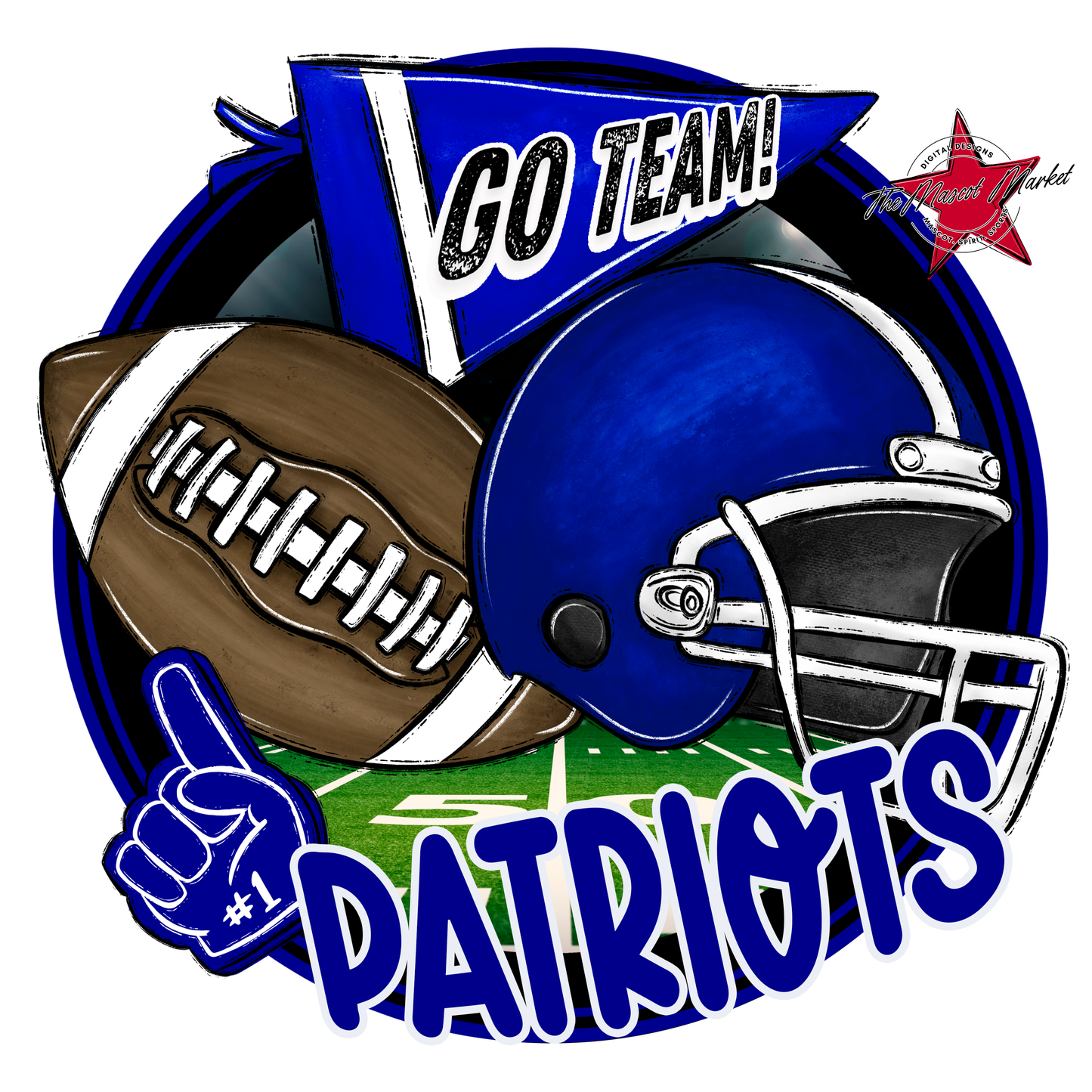 Patriots Circle Football Design-Blue