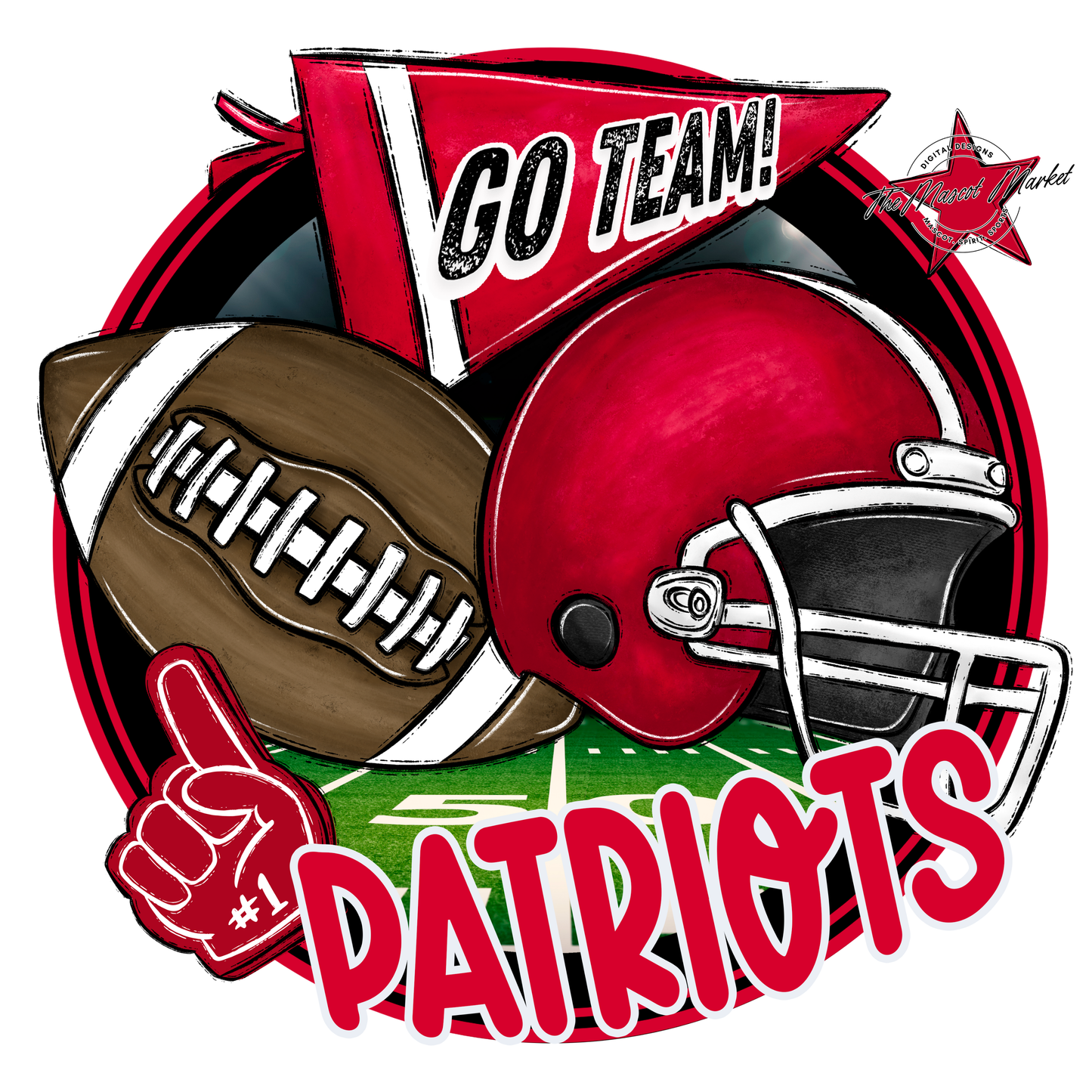 Patriots Circle Football Design-Red