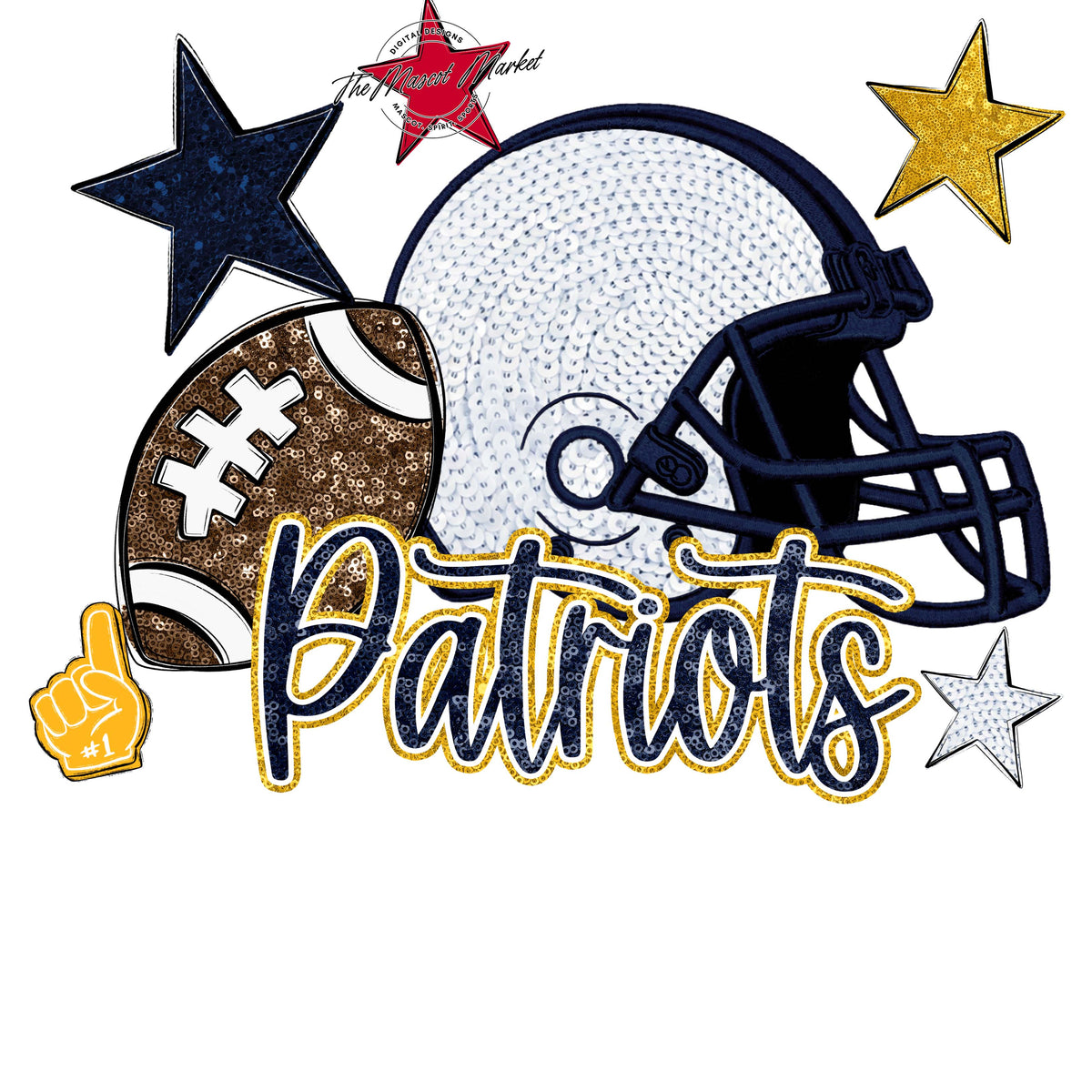 Patriots Football Embroidered Sequins Design-Navy & Yellow