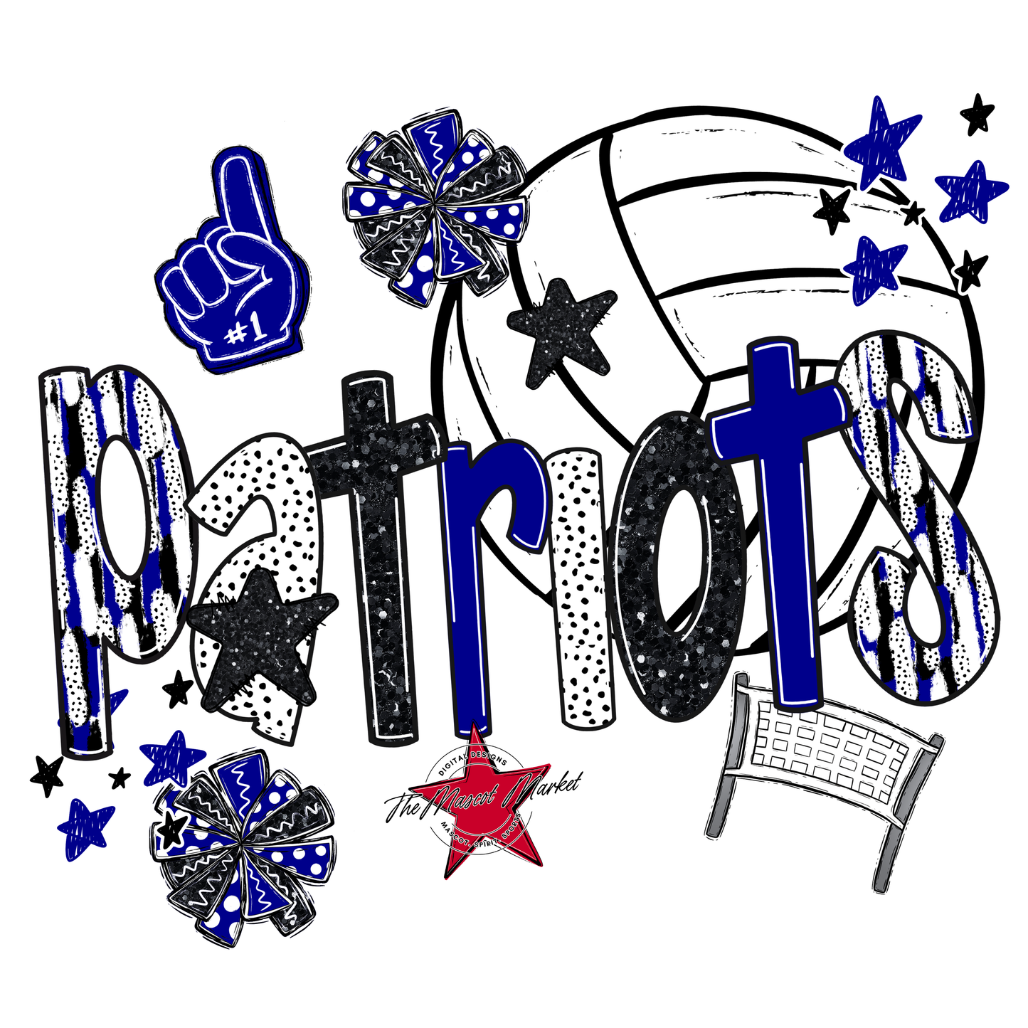 Patriots Volleyball Scrape-Blue