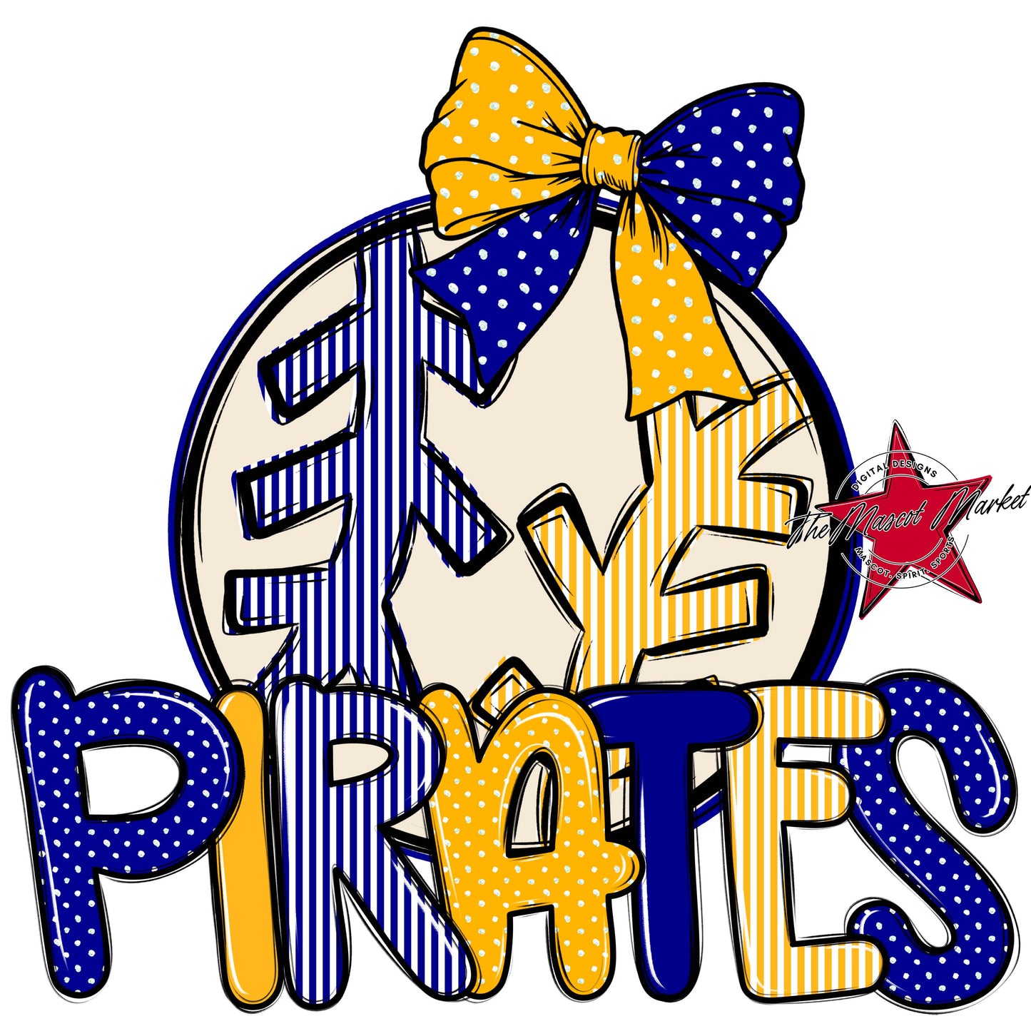 Pirates Baseball-Softball Spirit Design-Blue & Yellow