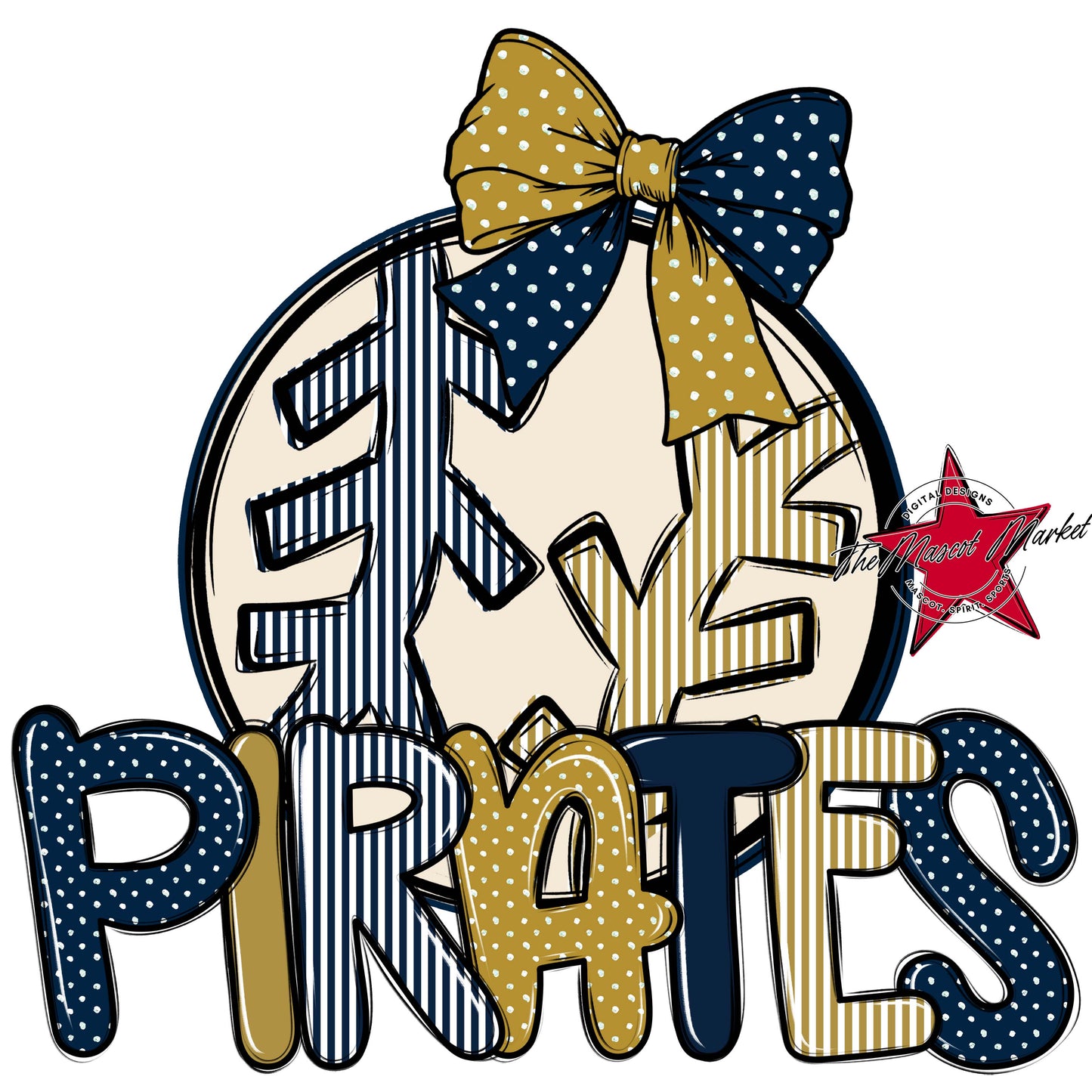 Pirates Baseball-Softball Spirit Design-Navy & Gold