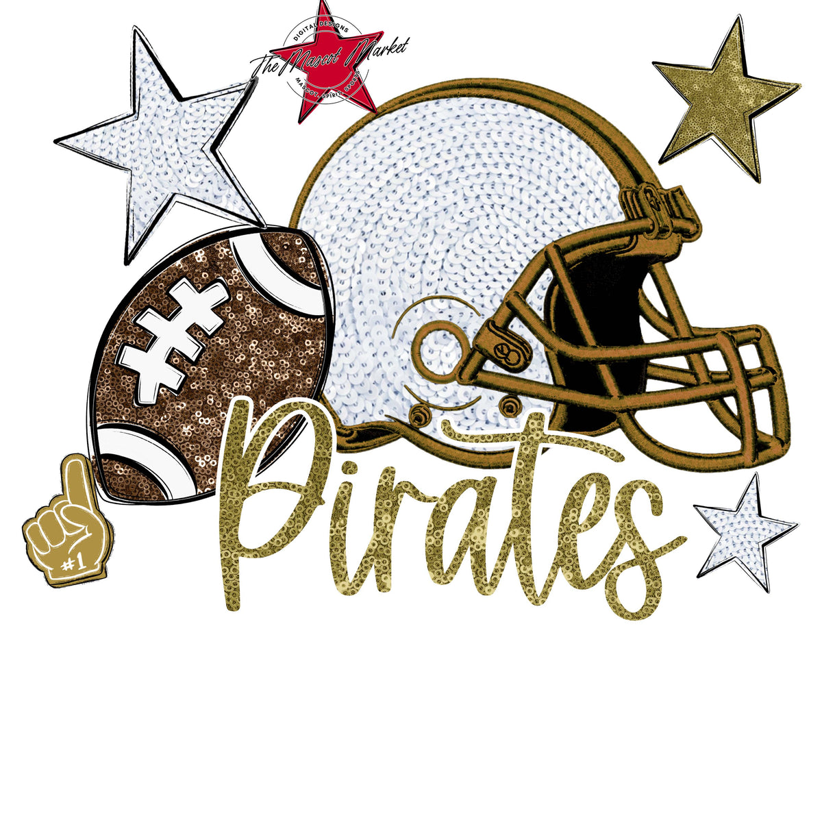 Pirates Football Embroidered Sequins Design-Gold