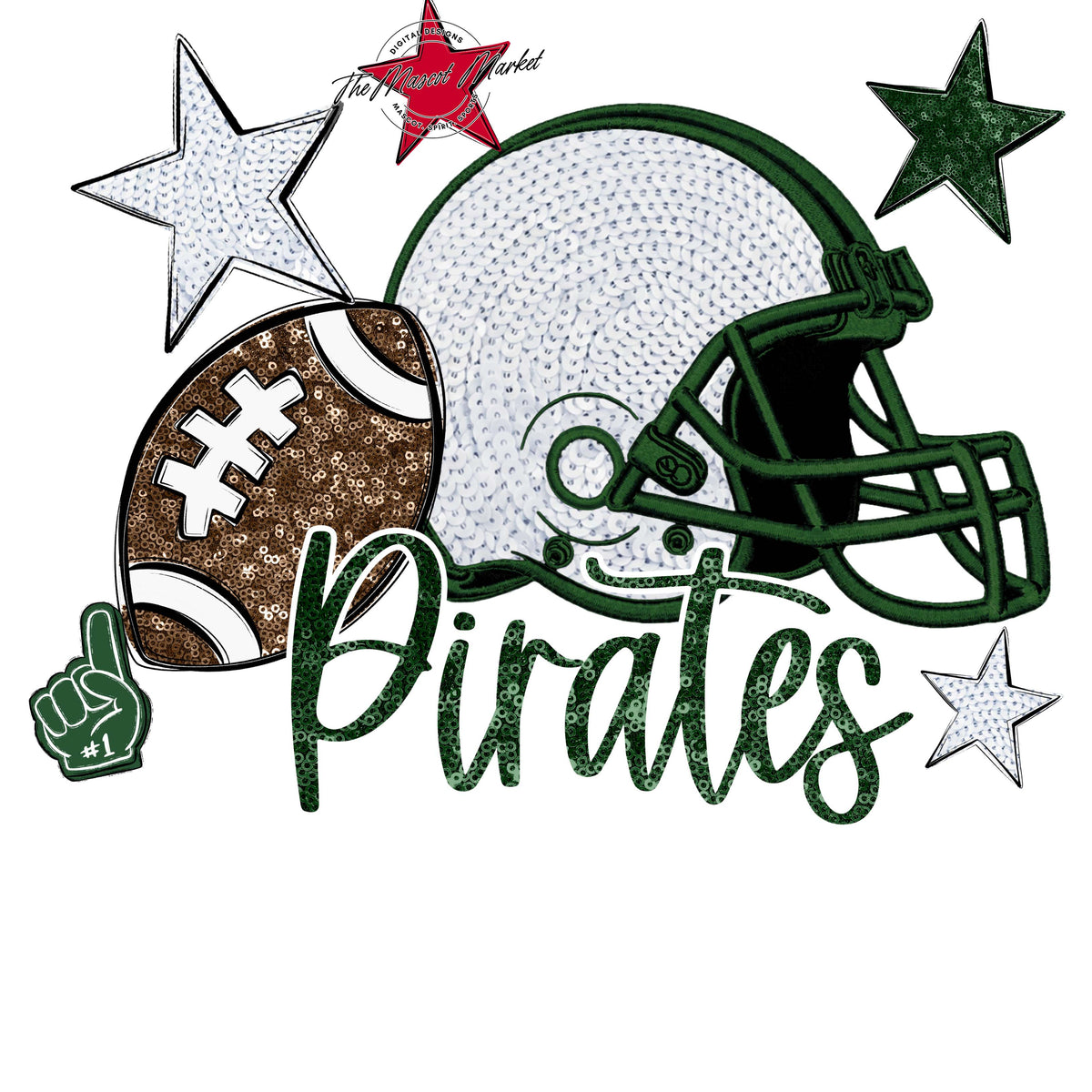 Pirates Football Embroidered Sequins Design-Green