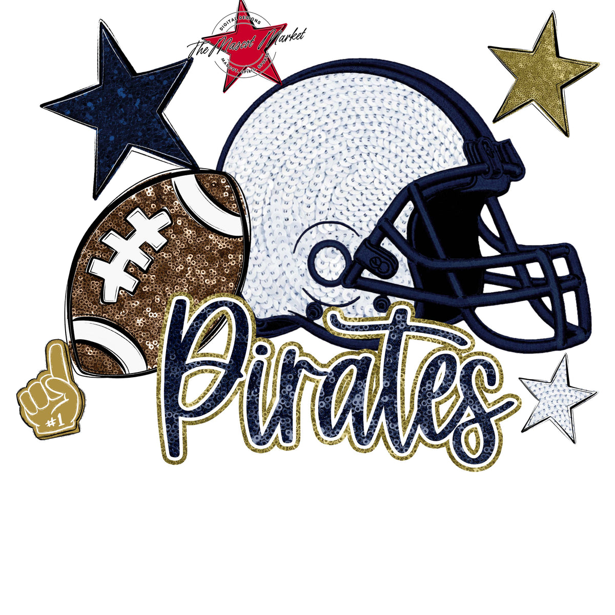 Pirates Football Embroidered Sequins Design-Navy & Gold