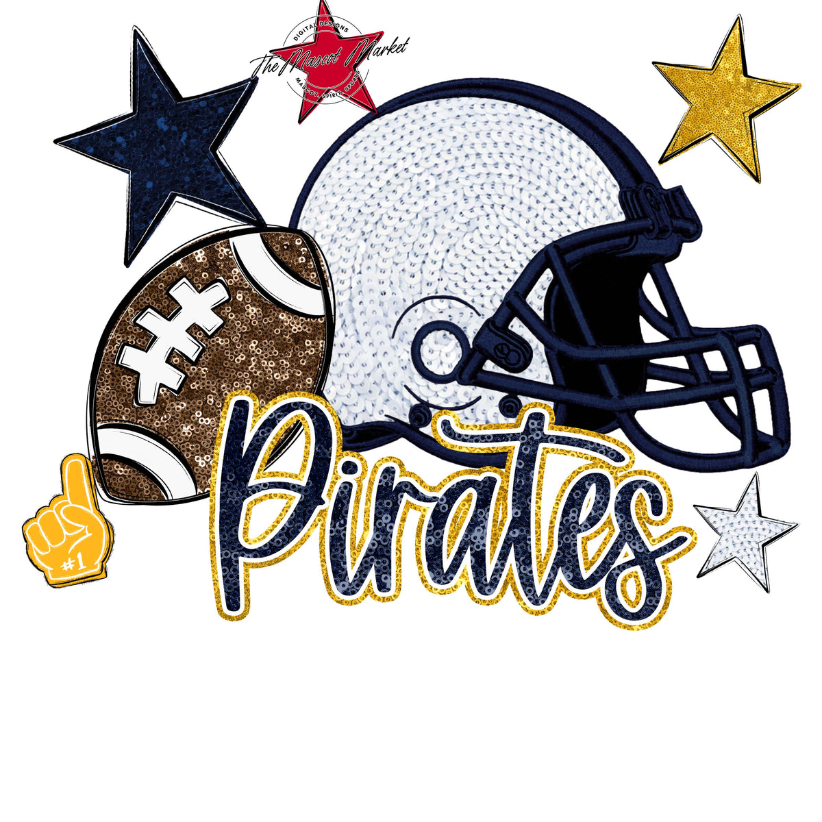 Pirates Football Embroidered Sequins Design-Navy & Yellow