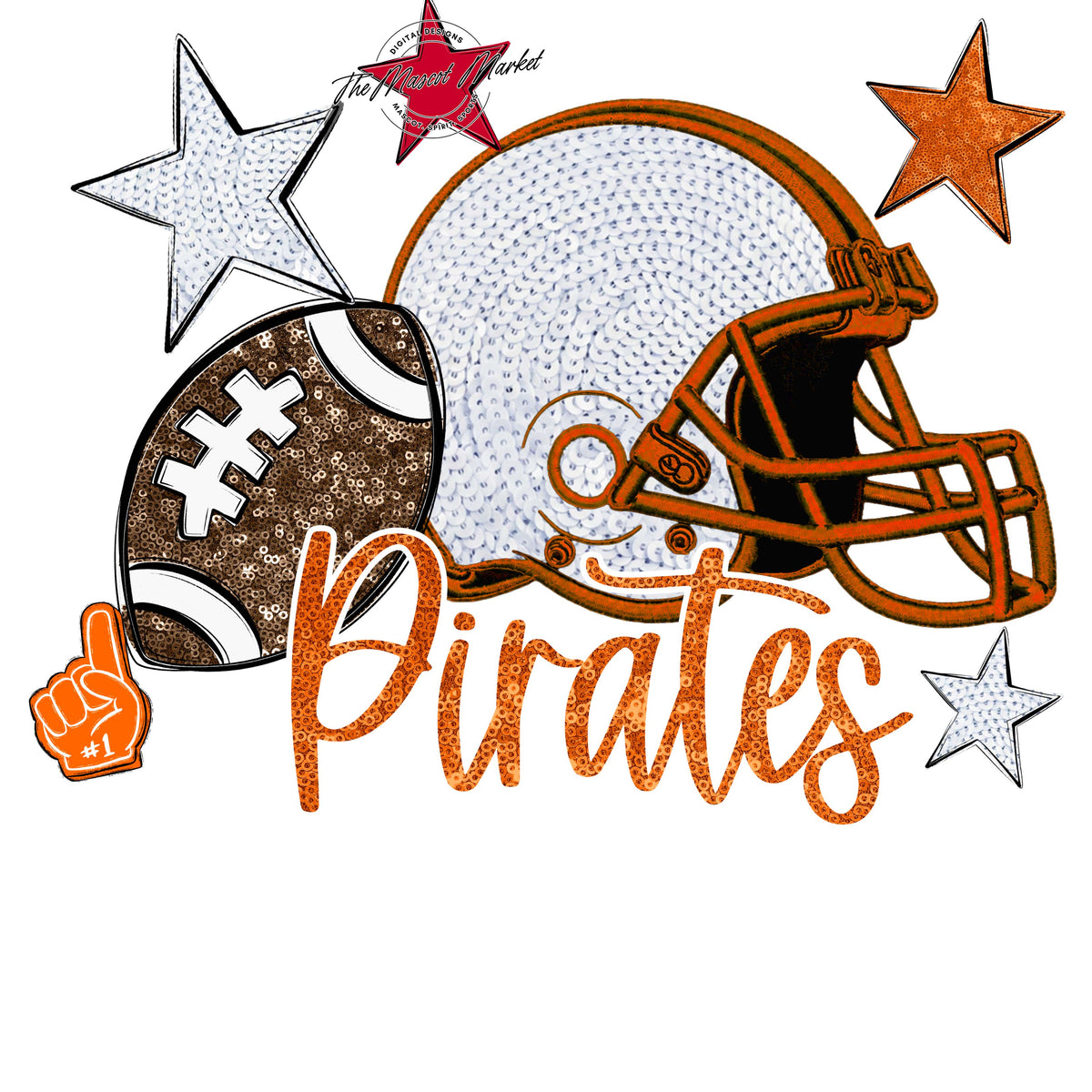 Pirates Football Embroidered Sequins Design-Orange