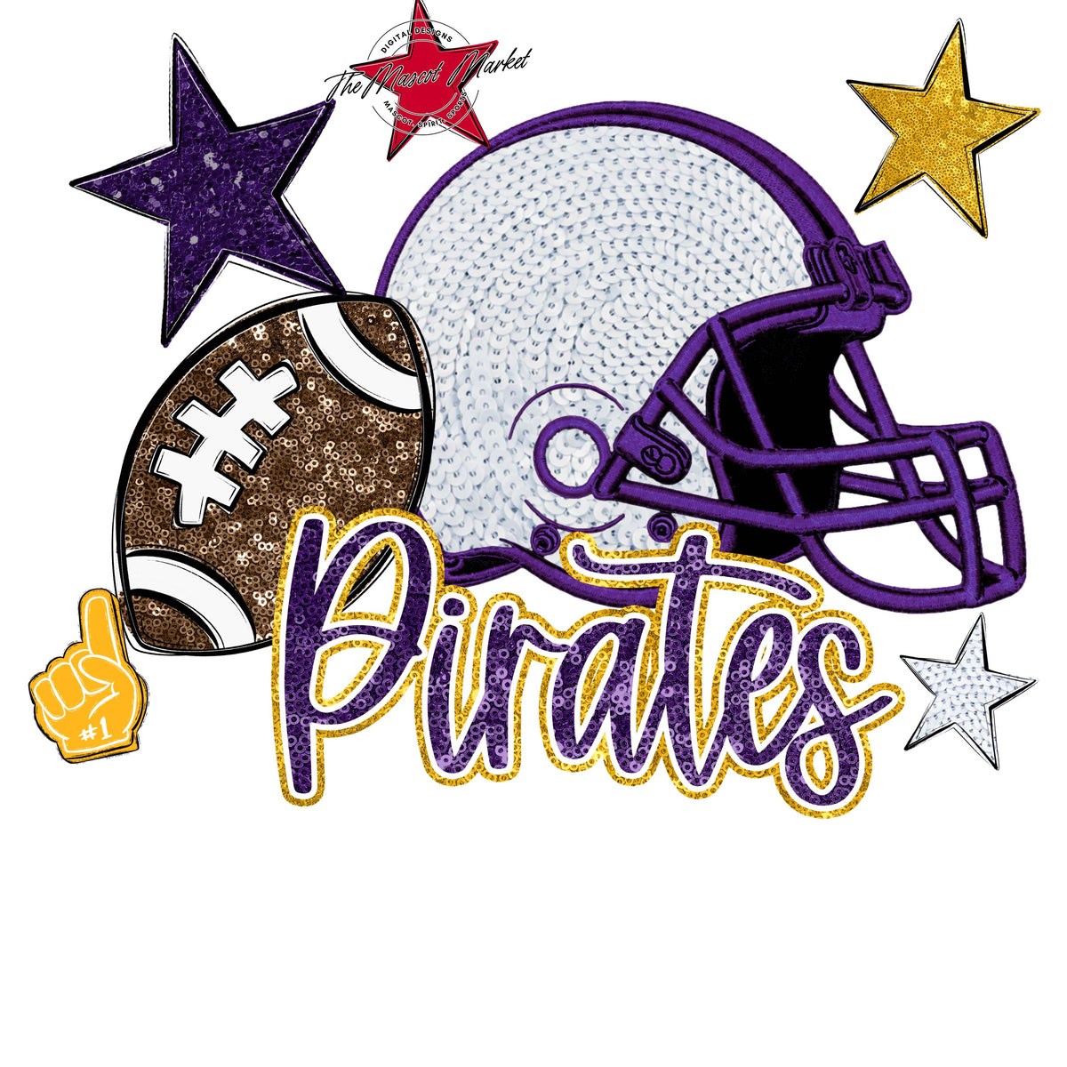 Pirates Football Embroidered Sequins Design-Purple & Yellow