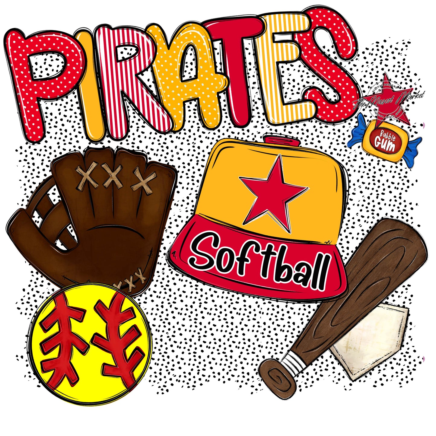 Pirates Softball Spirit-Red & Yellow