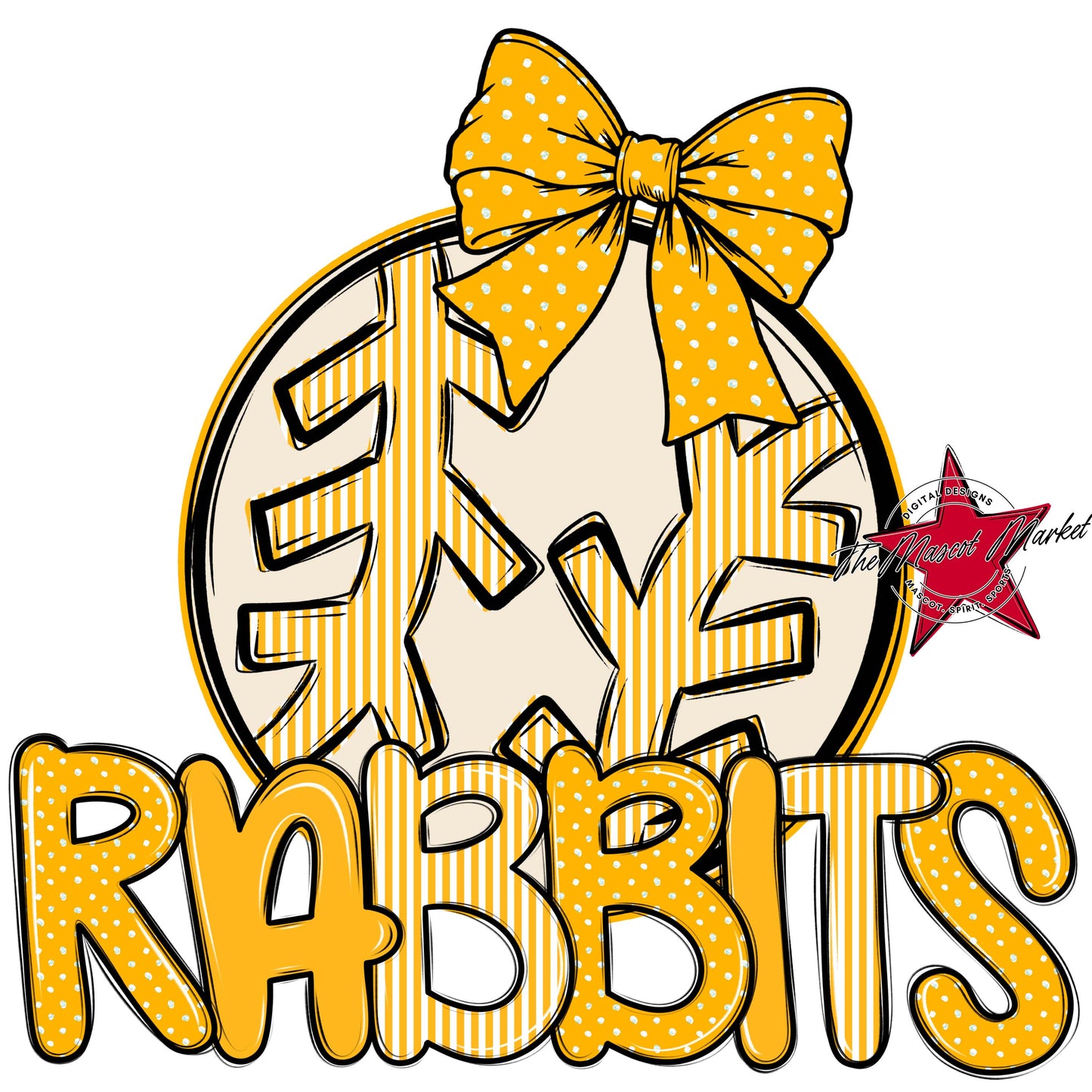 Rabbits Baseball-Softball Spirit Design-Yellow