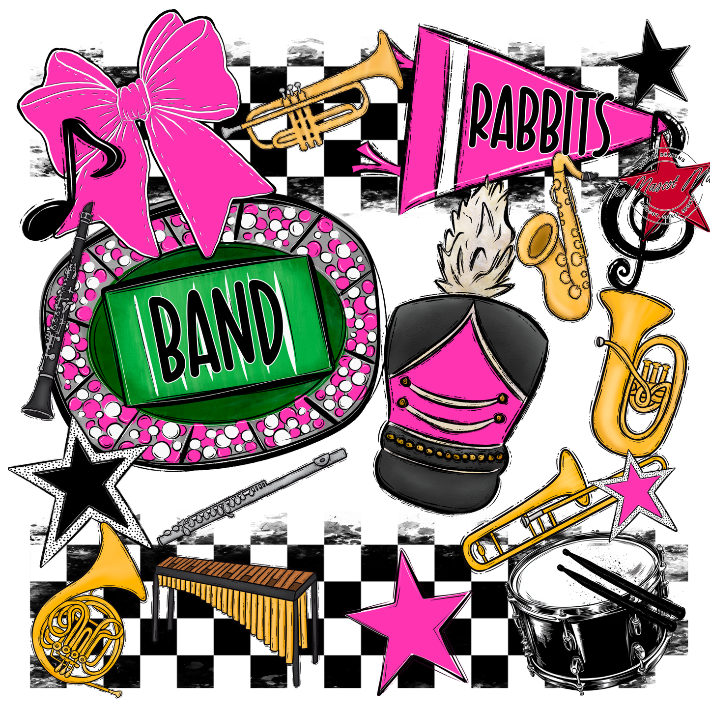 Rabbits Checkers Band Spirit Design-Pink